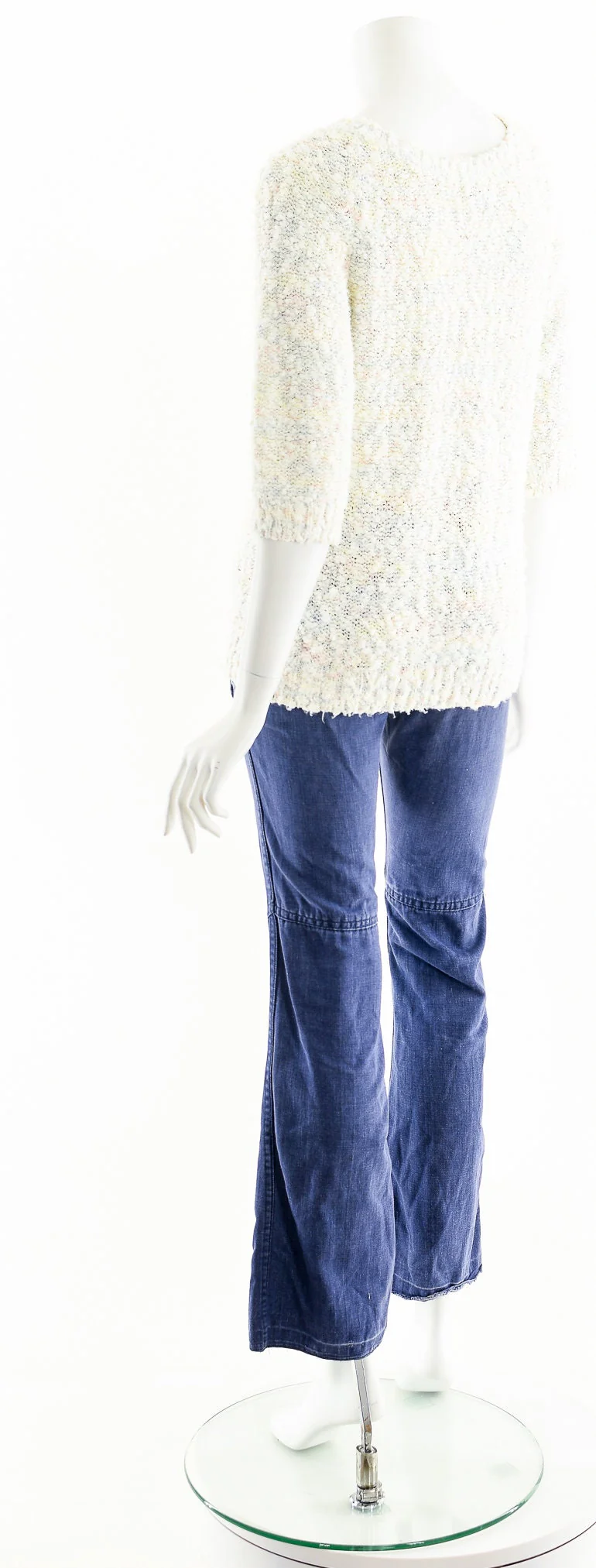 White Cable Knit Sweater Puff Shoulder Textured Nubby Knit Top by J.j. Browne - Image 8