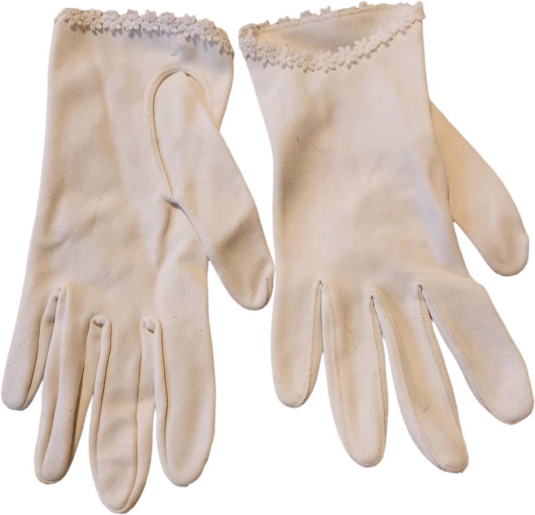 White Fancy Lady Stretch Dress Wrist Gloves By Crescendoe