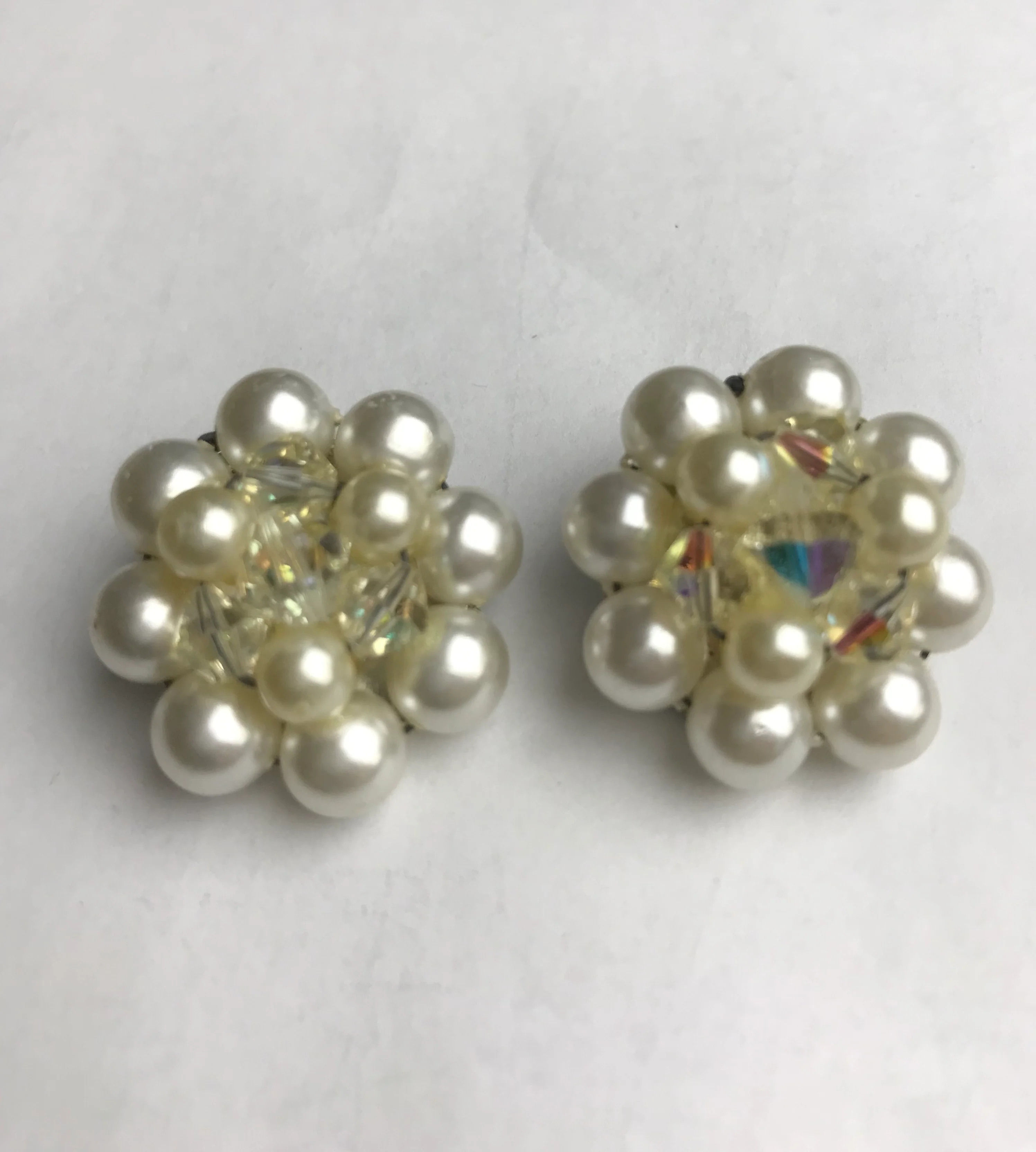 White Faux Pearl And Ab Coated Bead Earrings - Image 3