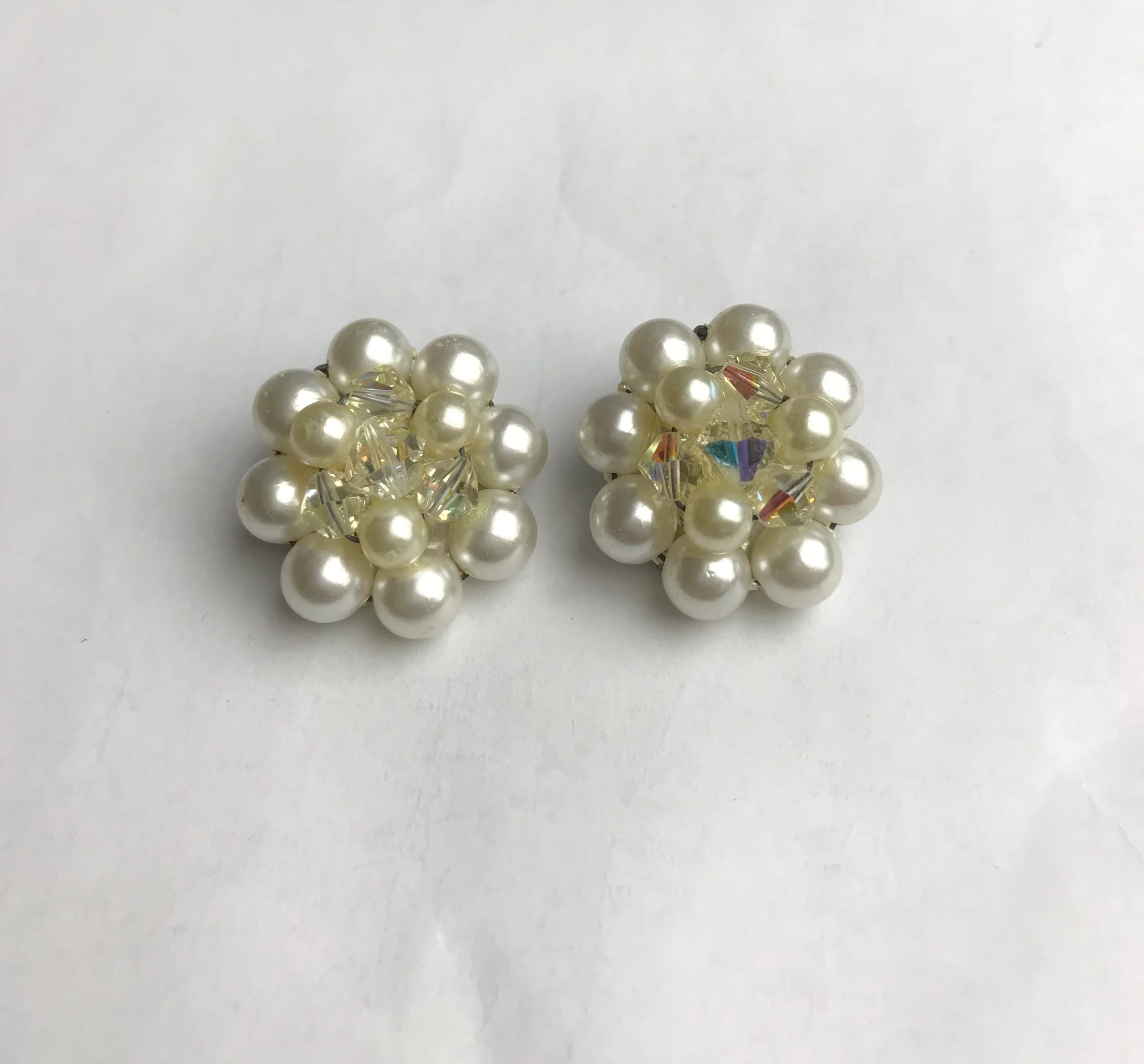 White Faux Pearl And Ab Coated Bead Earrings - Image 4
