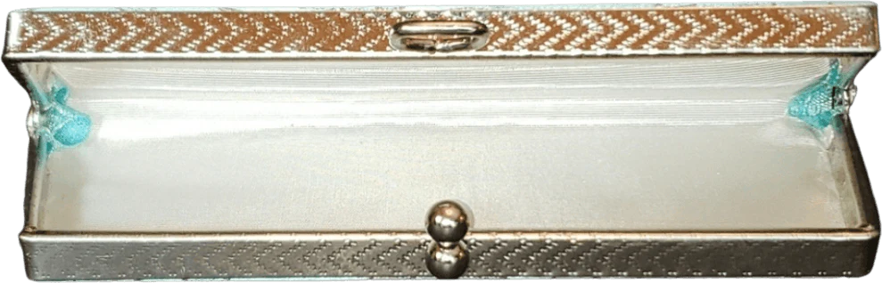 White Floral Blue Fabric Eyeglass Case - Image 2