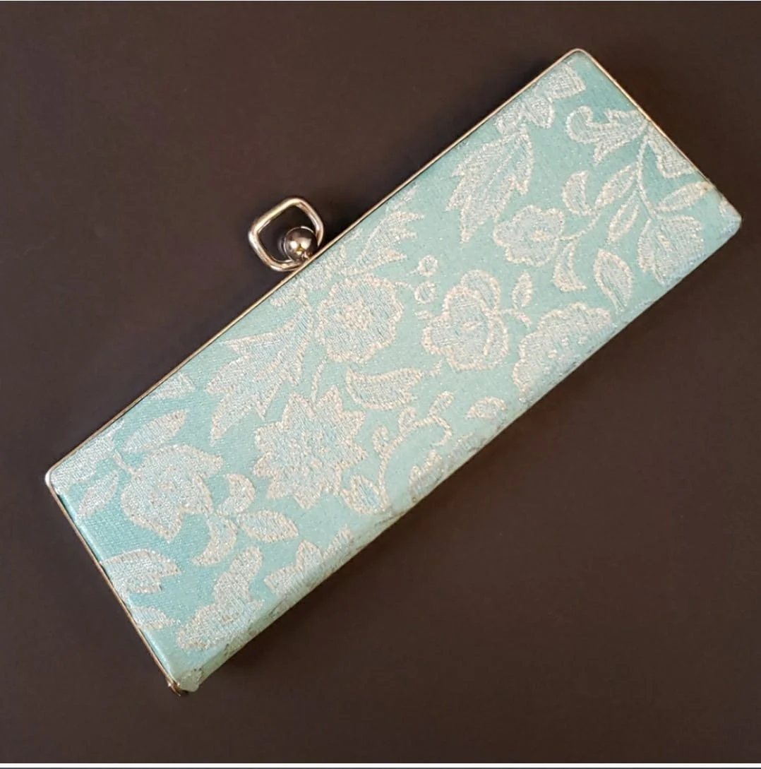 White Floral Blue Fabric Eyeglass Case - Image 3