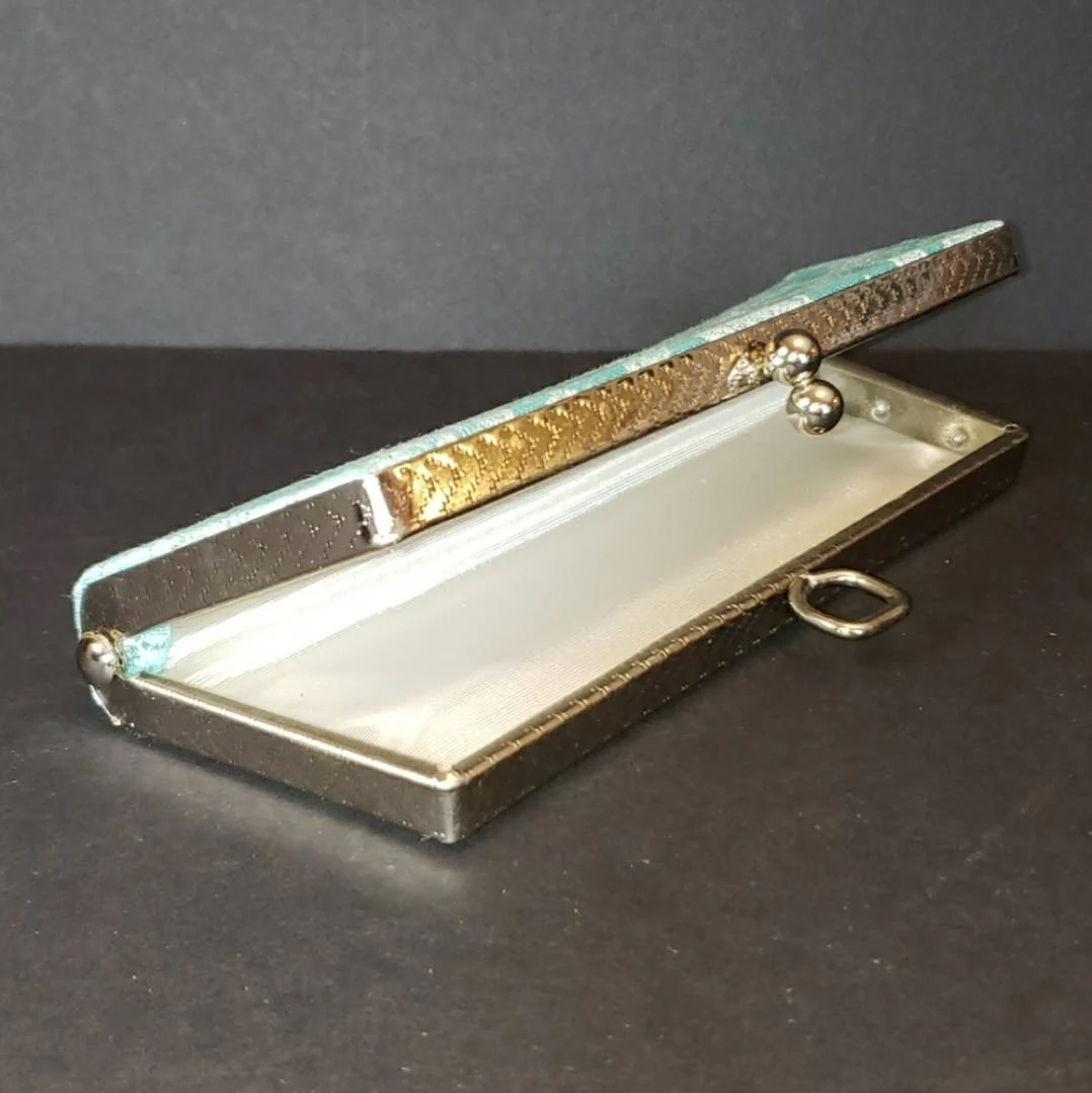White Floral Blue Fabric Eyeglass Case - Image 4