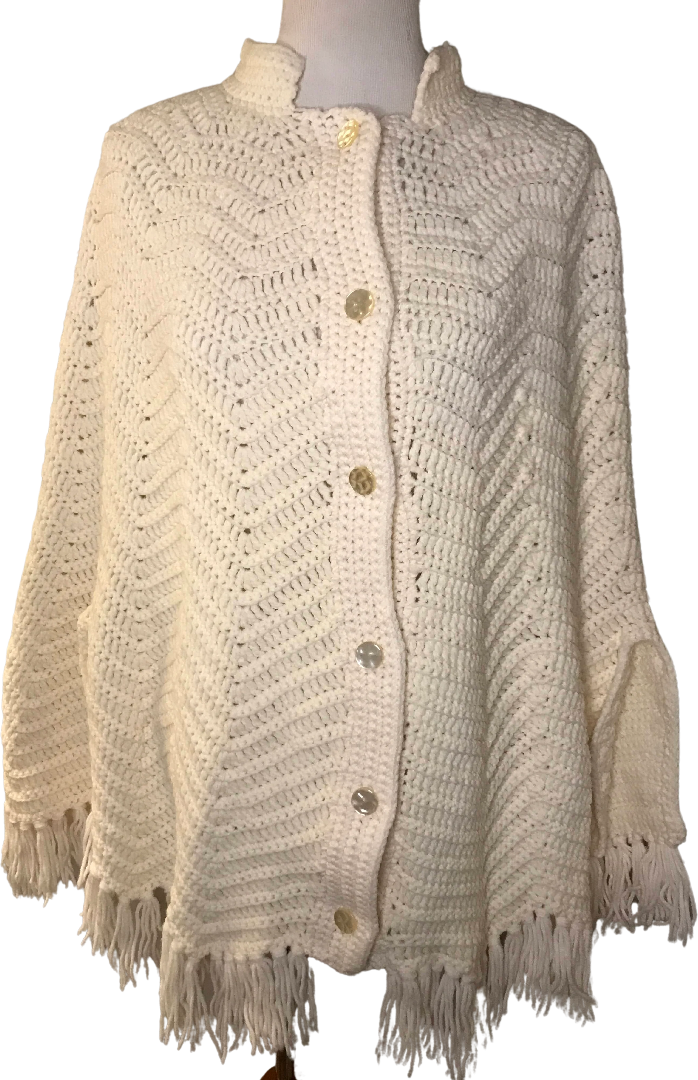 White Hand Crochet Zig Zag Boho Cape Poncho