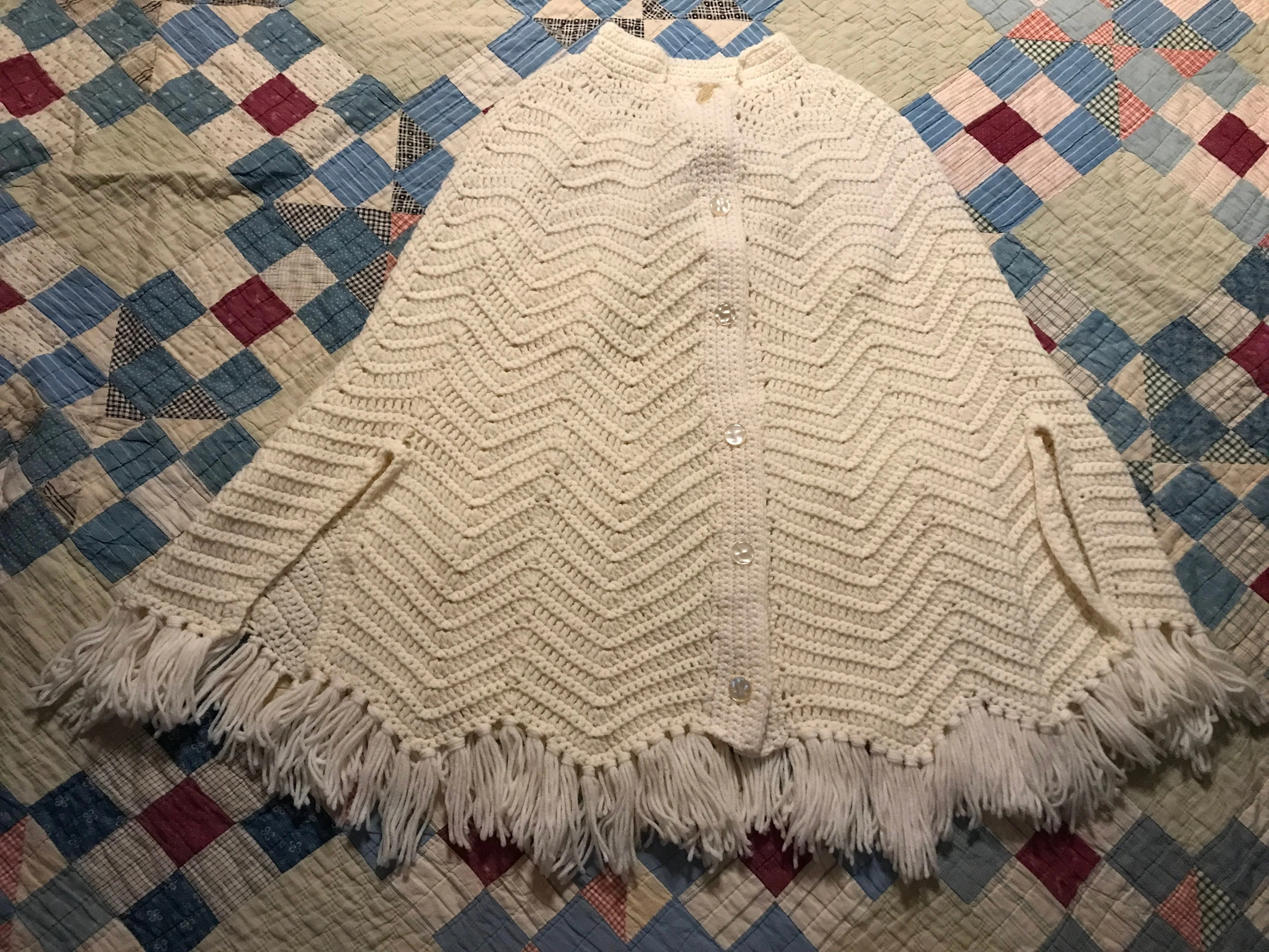 White Hand Crochet Zig Zag Boho Cape Poncho - Image 4