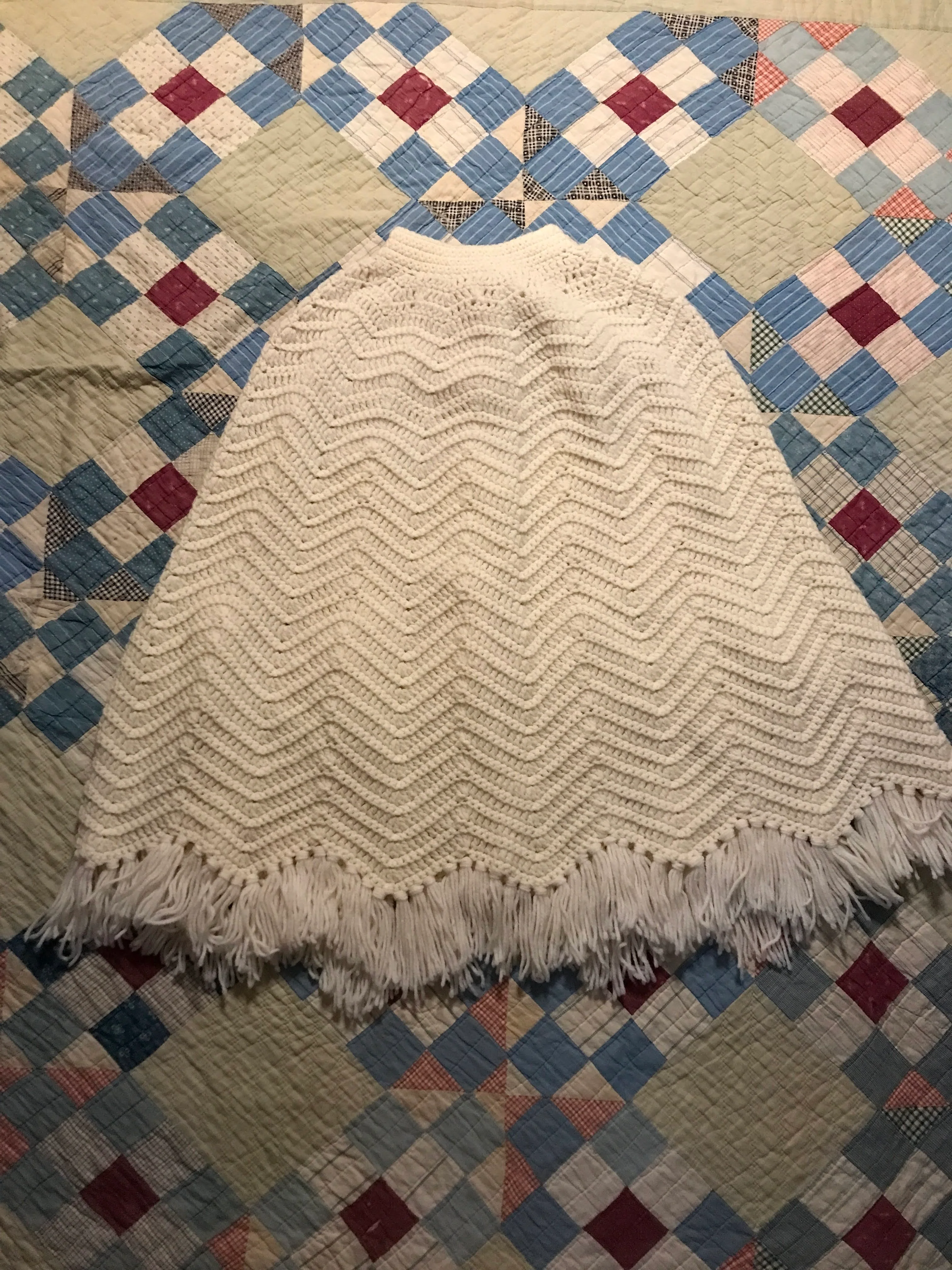 White Hand Crochet Zig Zag Boho Cape Poncho - Image 8