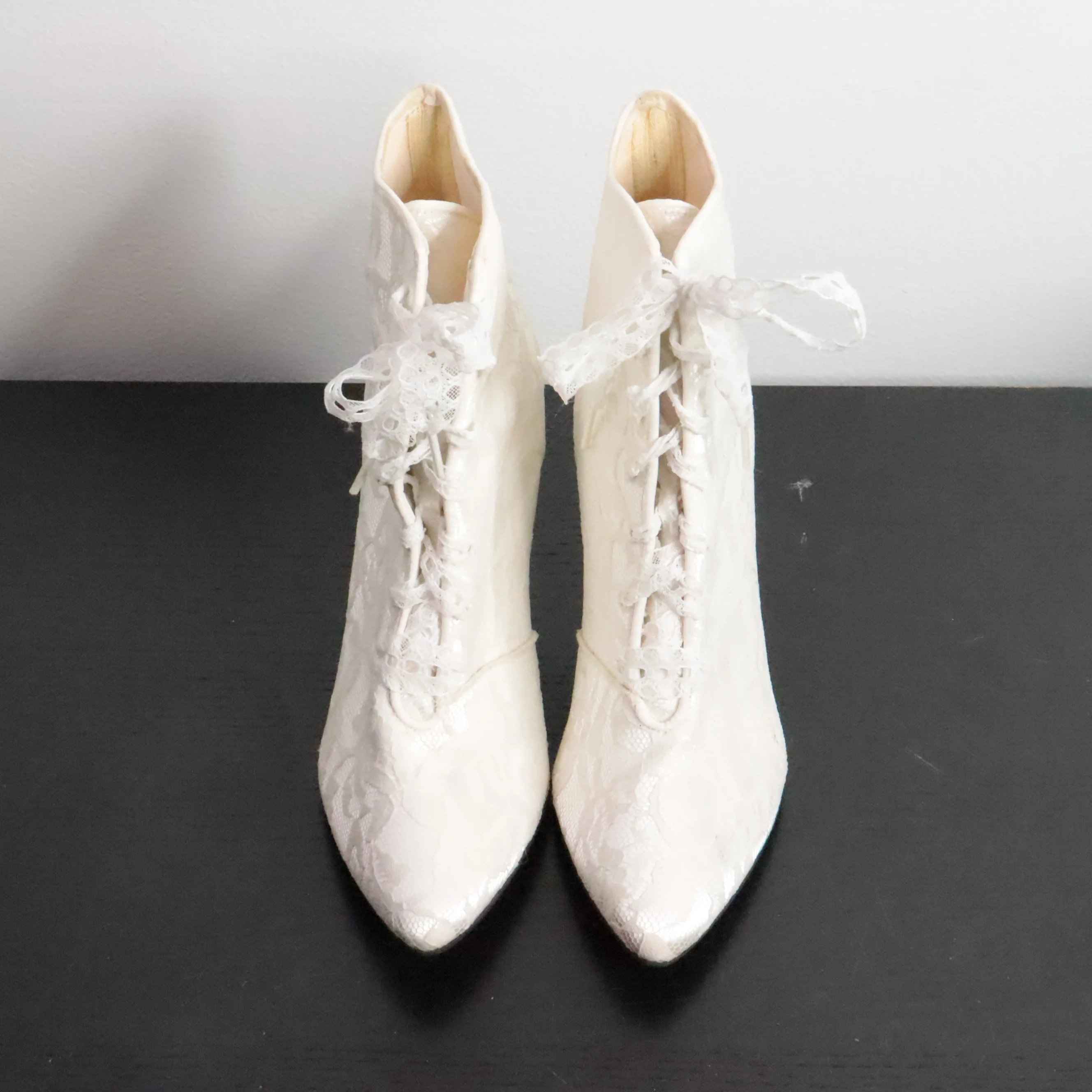 White Retro Victorian Lace Heeled Wedding Booties By Studio 6 - Image 3