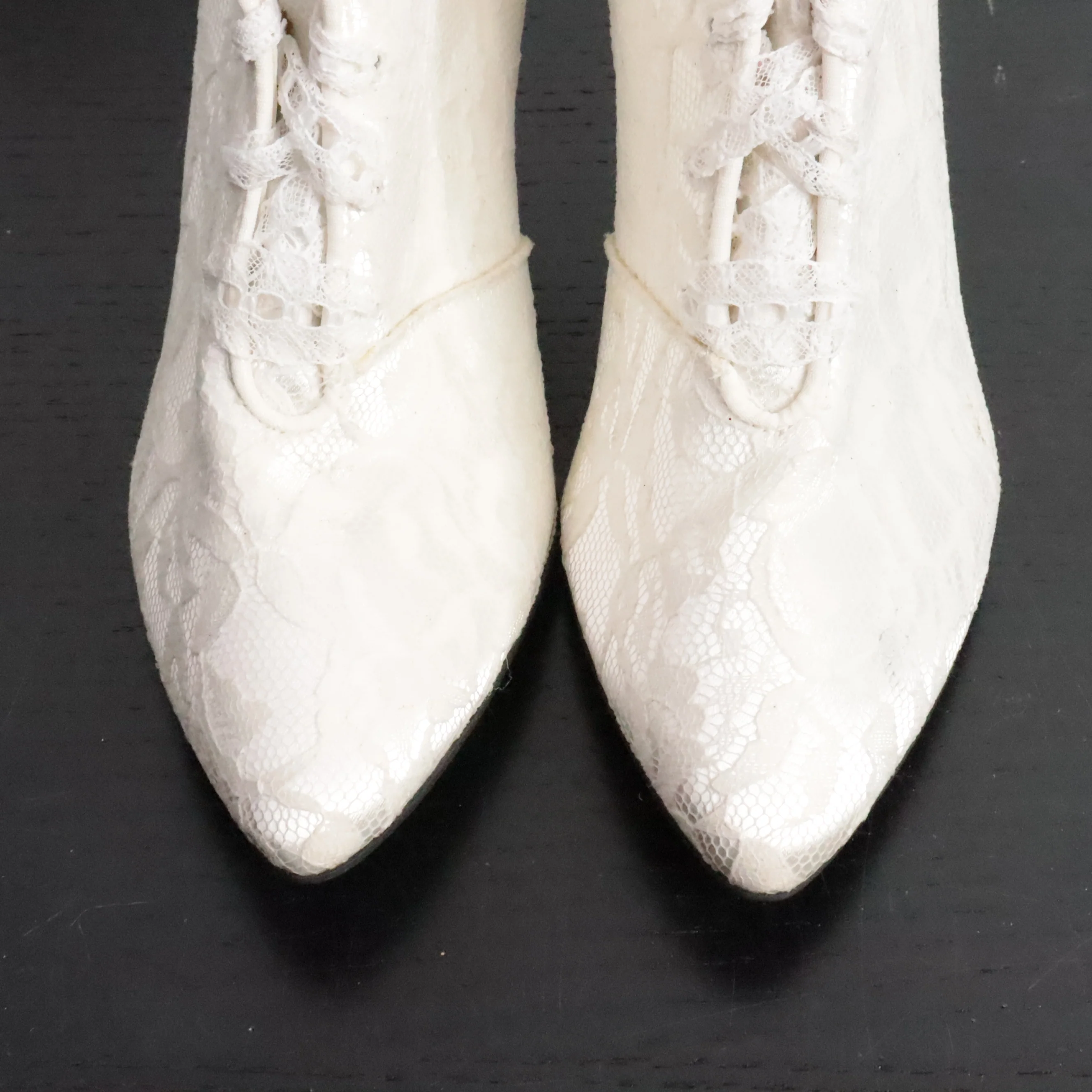 White Retro Victorian Lace Heeled Wedding Booties By Studio 6 - Image 5