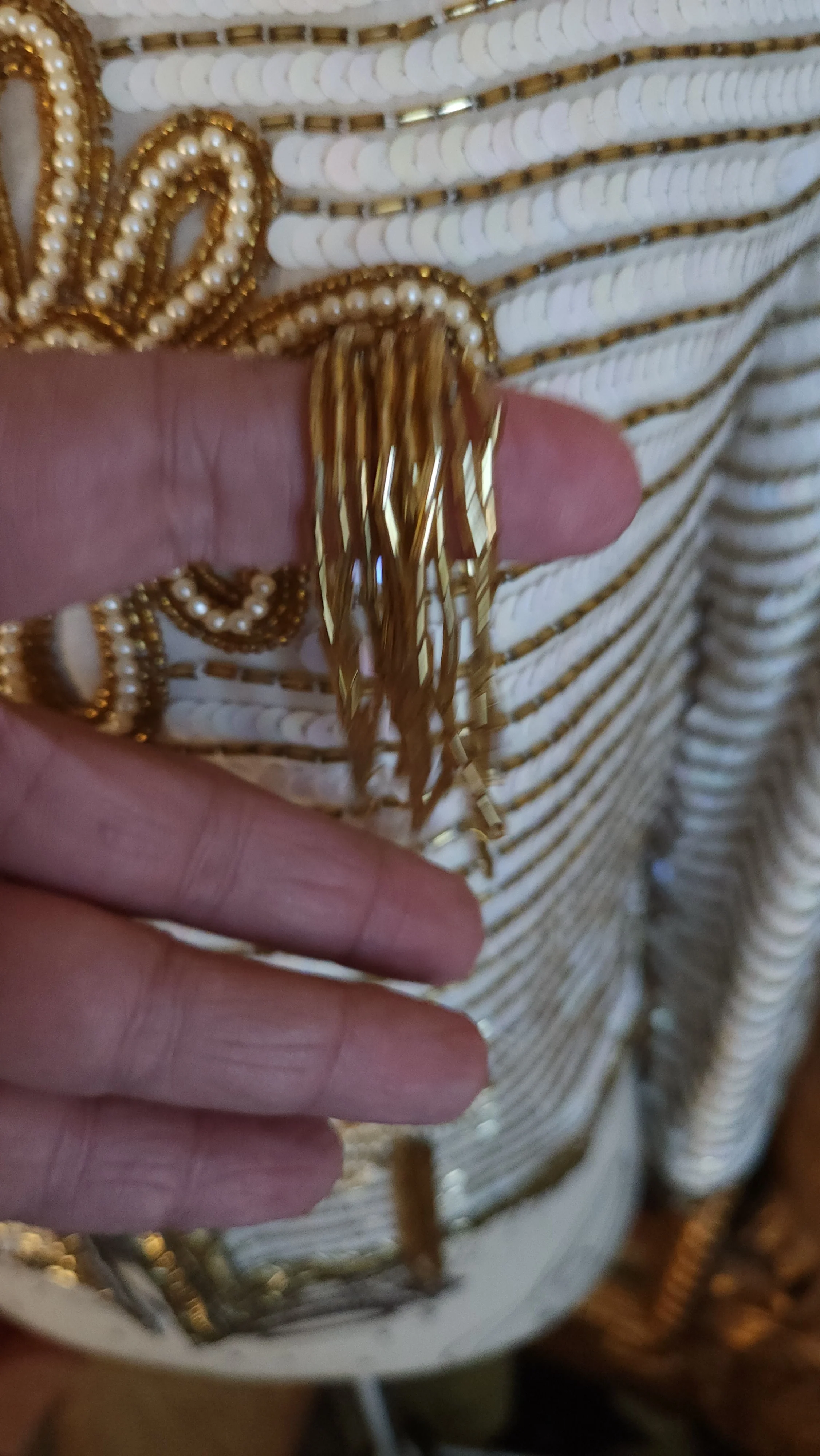 White Sequin And Gold Beaded Tassle Jacket - Image 6