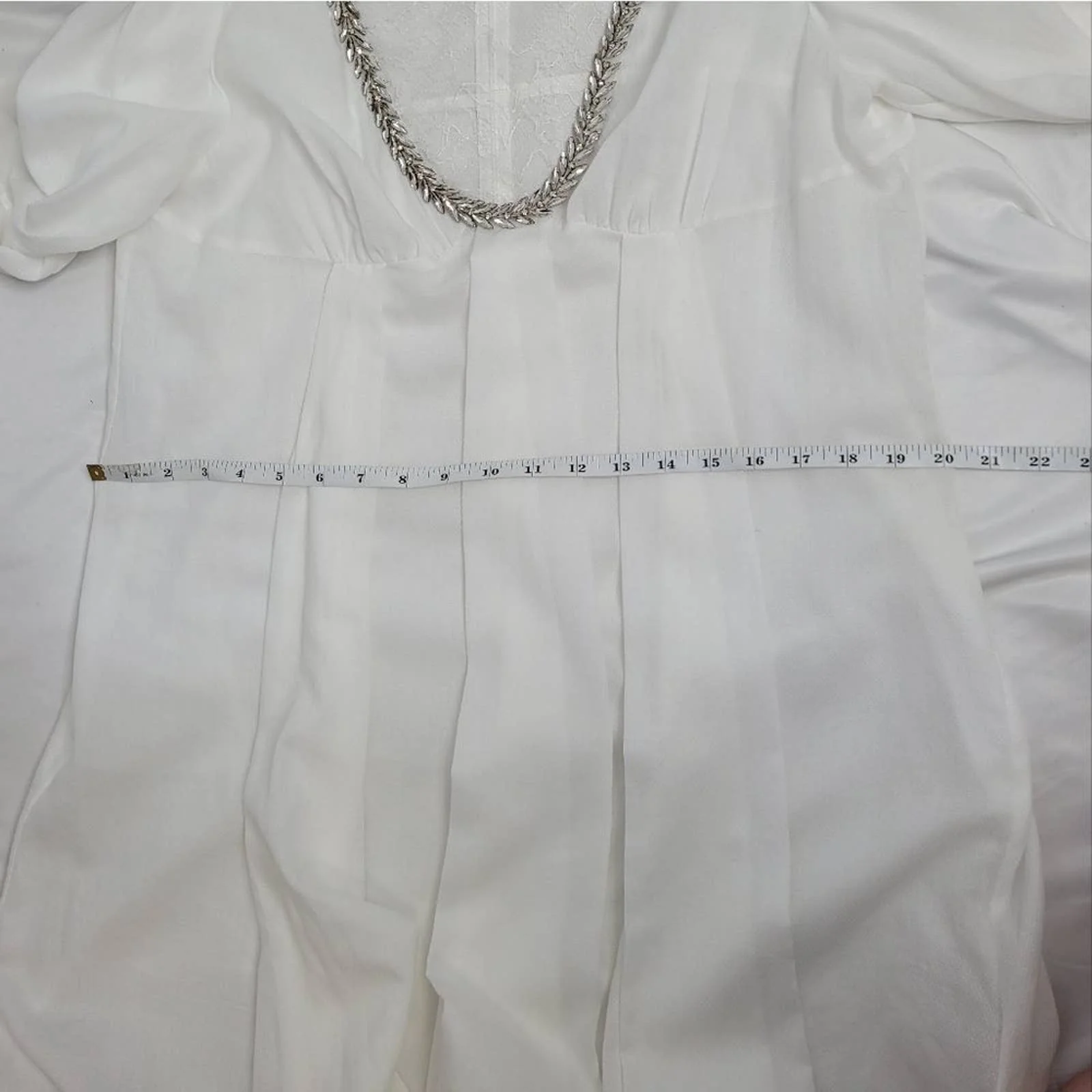 White Shirt Dress Gauze Long Sleeve Lace Yoke and Crystal by Francesco Scognamiglio - Image 10
