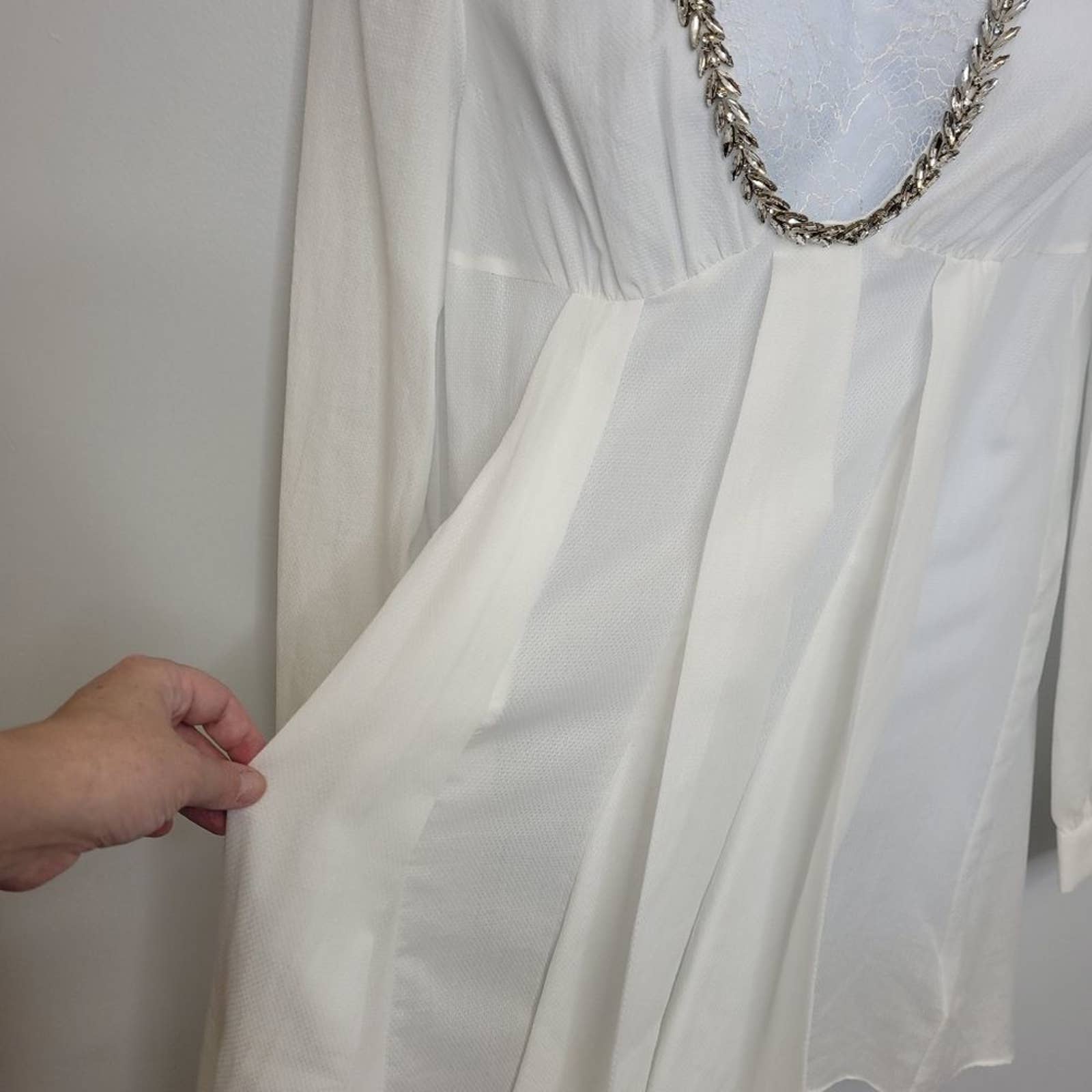 White Shirt Dress Gauze Long Sleeve Lace Yoke and Crystal by Francesco Scognamiglio - Image 8