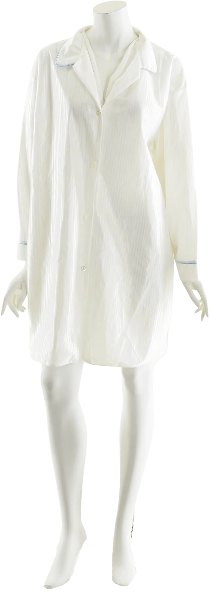White Striped Pajama Button Down Dress