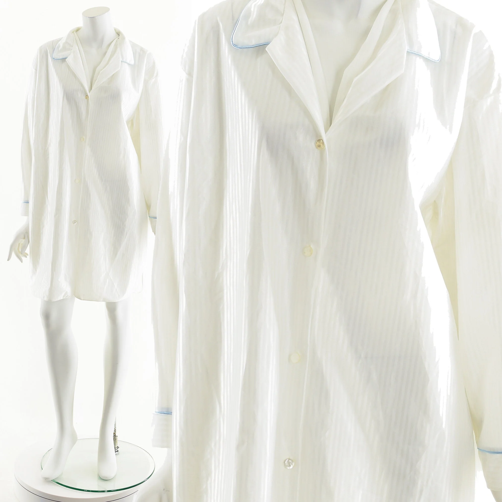 White Striped Pajama Button Down Dress - Image 3