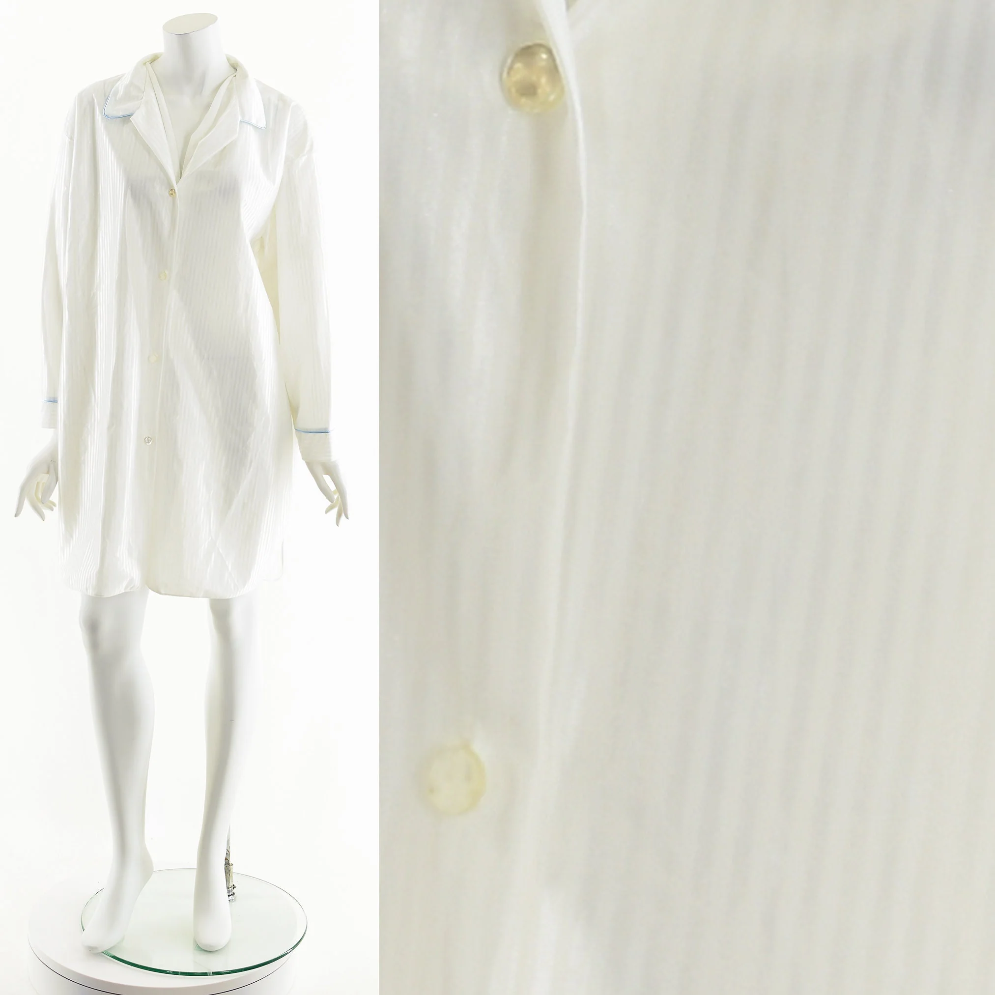 White Striped Pajama Button Down Dress - Image 4