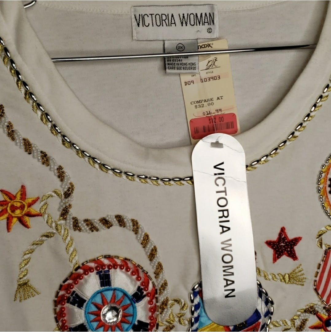 White Top with Beaded Nautical Embellishment by Victoria Woman - Image 9