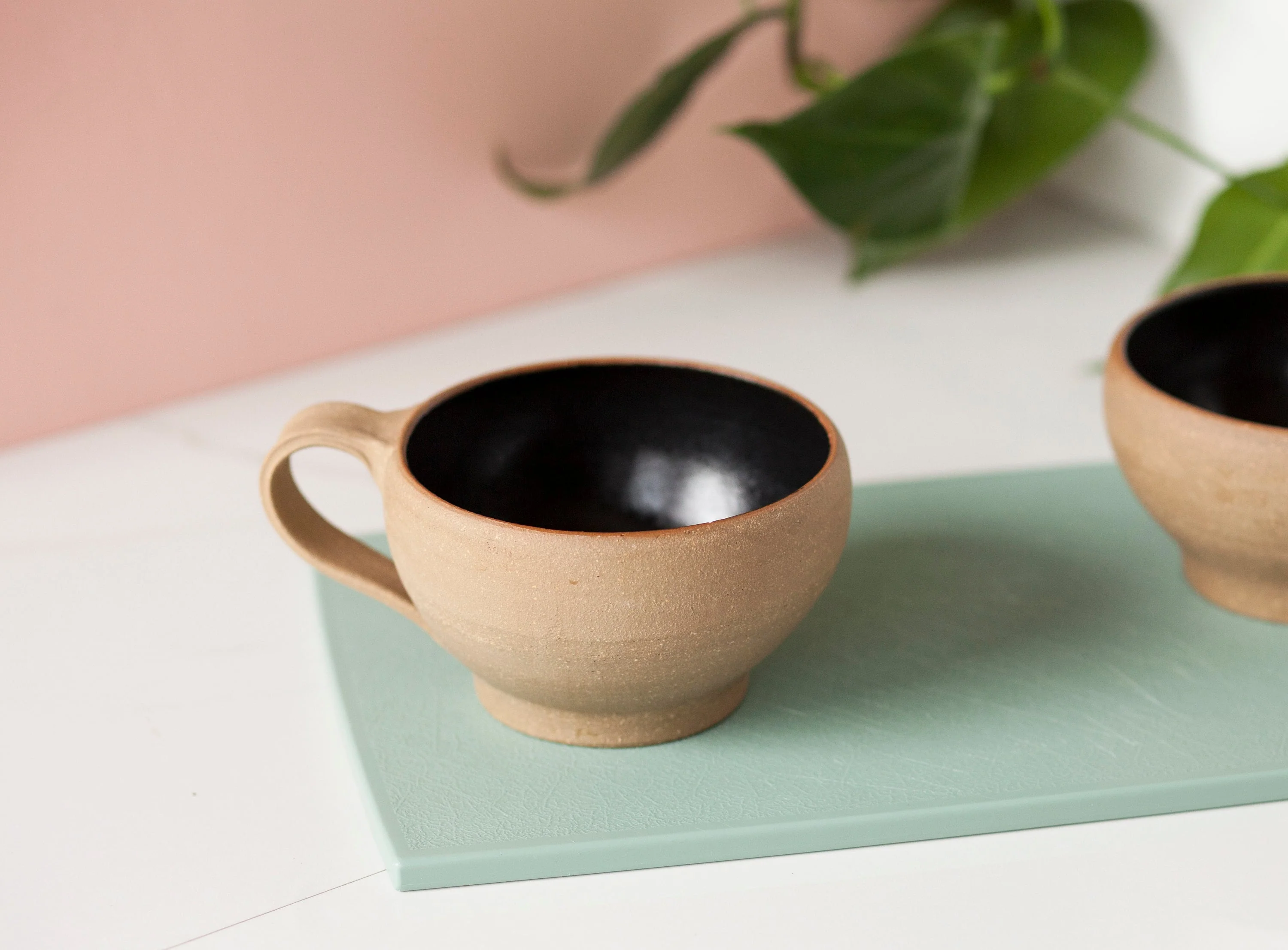 Wide Mouth Studio Pottery Mug Single with Black Interior - Image 5