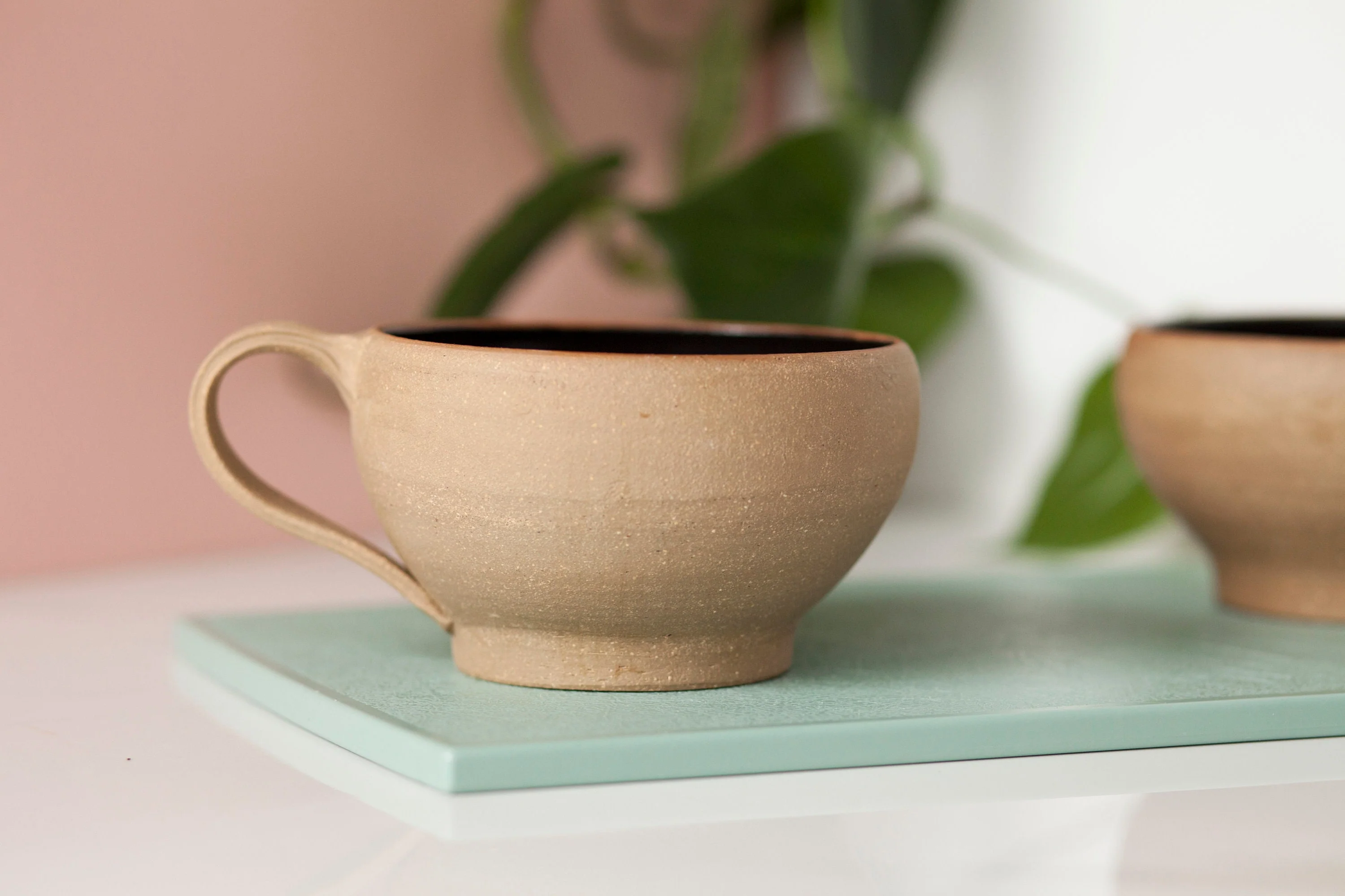 Wide Mouth Studio Pottery Mug Single with Black Interior - Image 6
