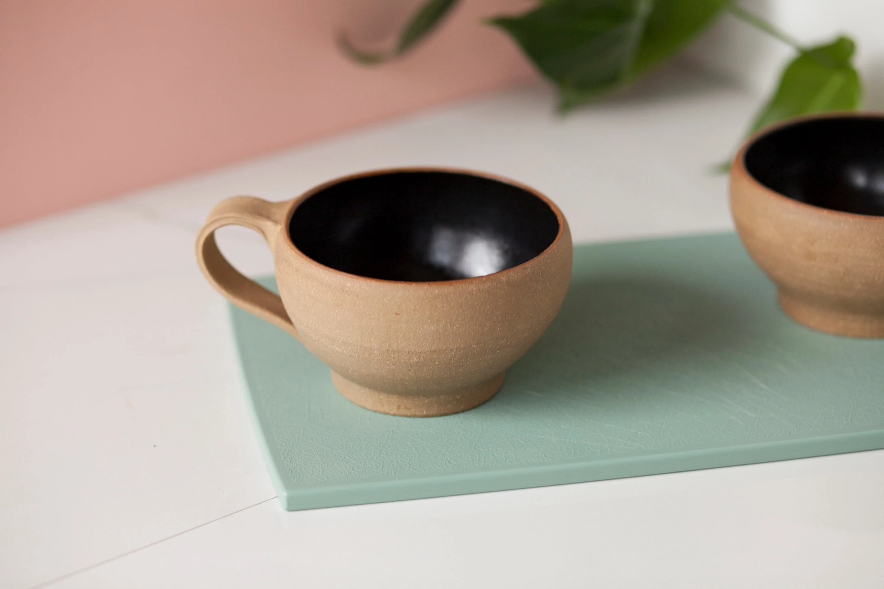 Wide Mouth Studio Pottery Mug Single with Black Interior - Image 7