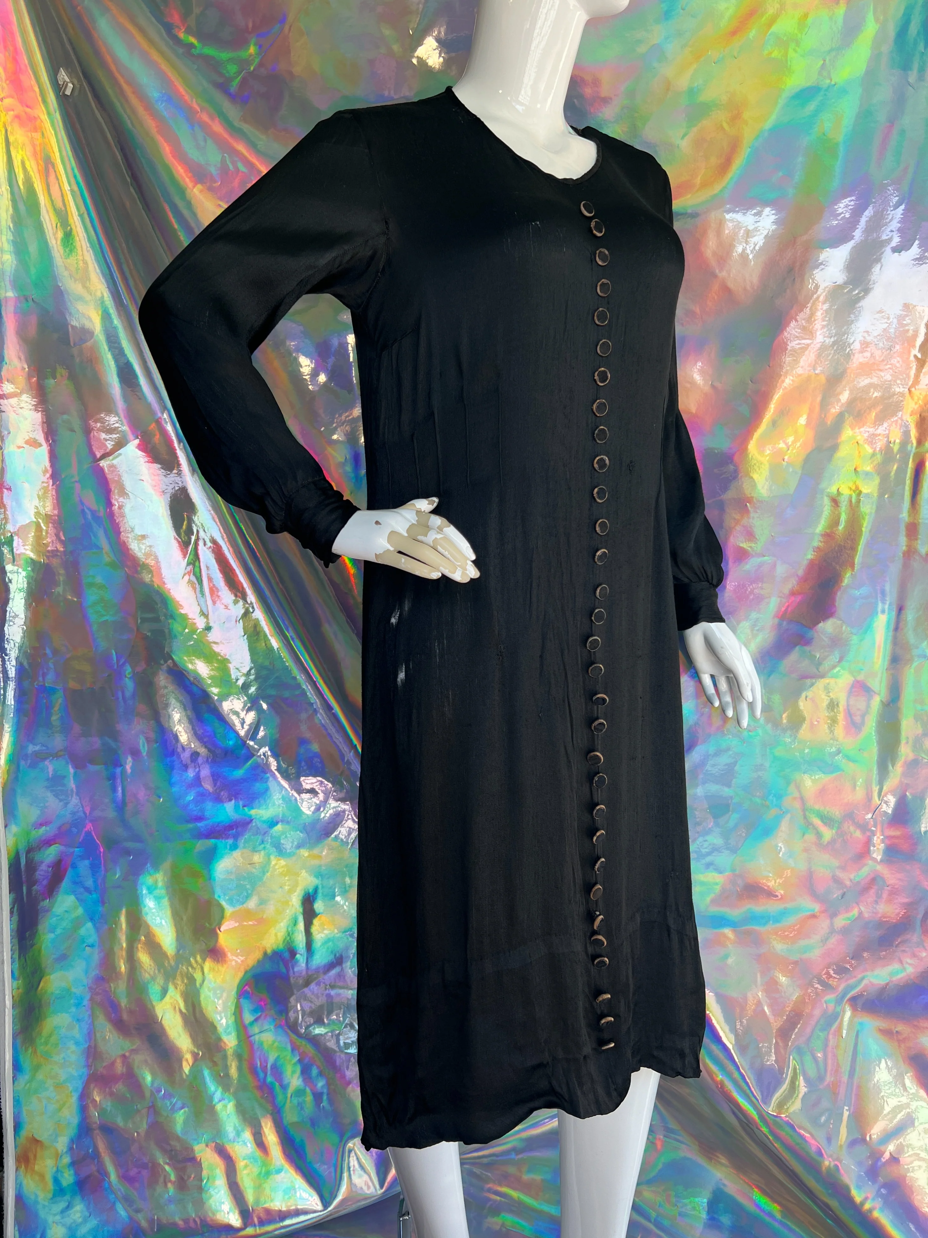 Witchy Black Long Sleeve Faux Button Dress - Image 4