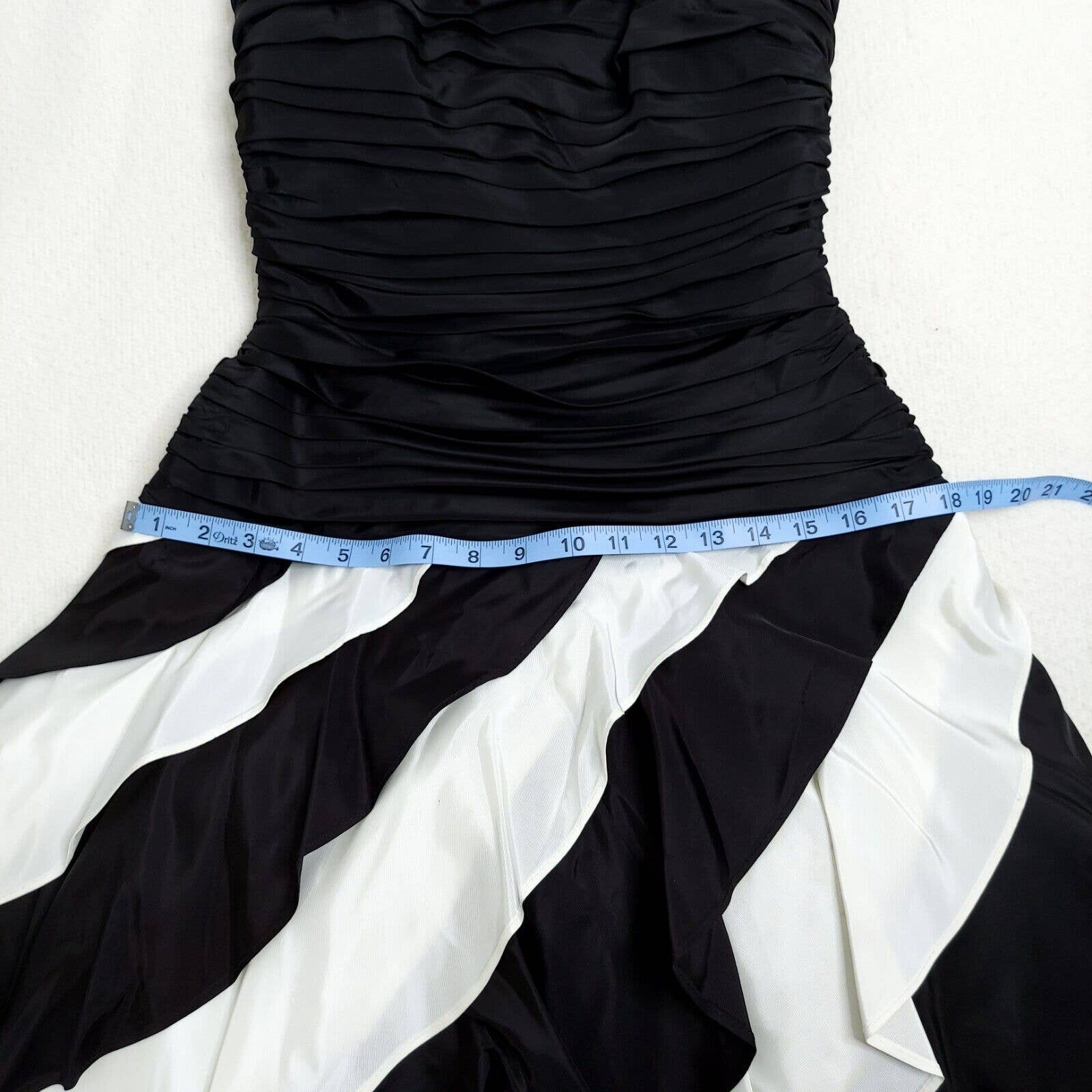 Womens 80s Vintage Prom Dress Xs Small Black White Ruffle Strapless Gown by Tadashi - Image 11