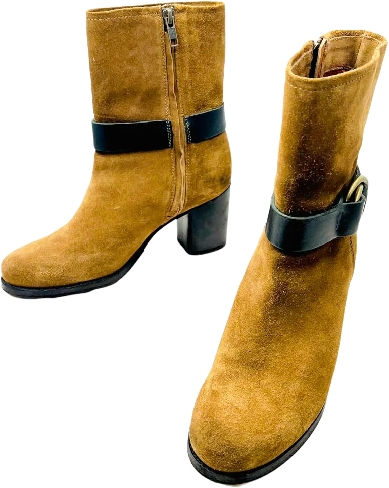 Womens Addie Harness Mid Chestnut Suede Fashion Boots Brass Hardware Sz 7b by Frye