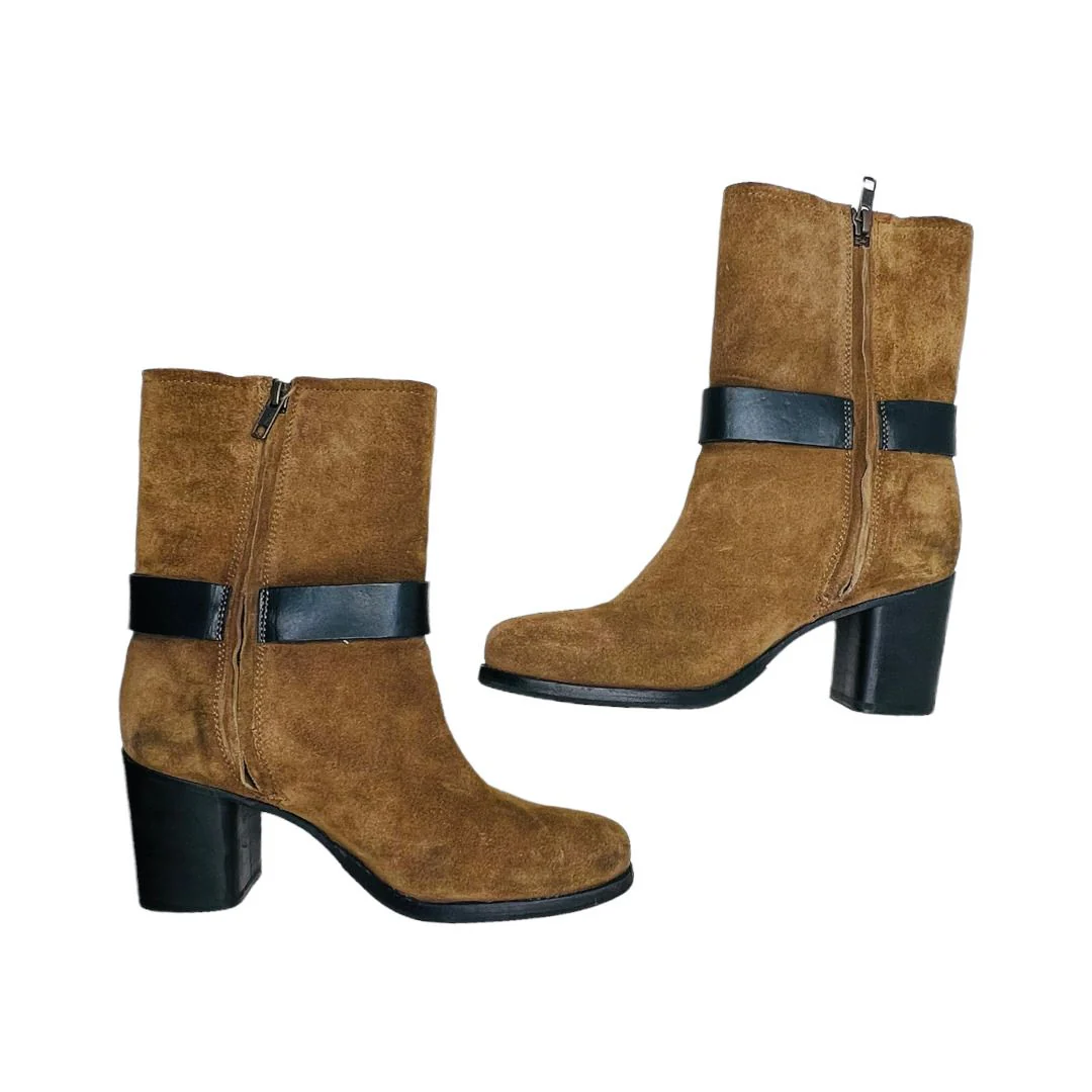 Womens Addie Harness Mid Chestnut Suede Fashion Boots Brass Hardware Sz 7b by Frye - Image 10