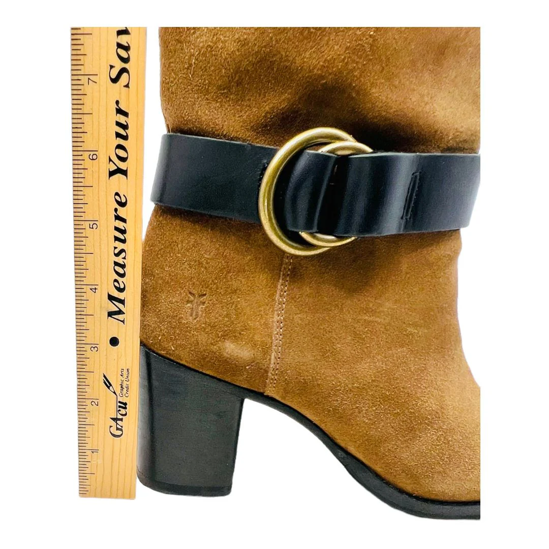 Womens Addie Harness Mid Chestnut Suede Fashion Boots Brass Hardware Sz 7b by Frye - Image 11