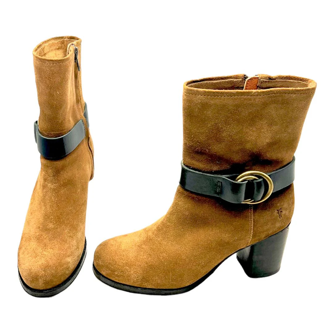 Womens Addie Harness Mid Chestnut Suede Fashion Boots Brass Hardware Sz 7b by Frye - Image 2