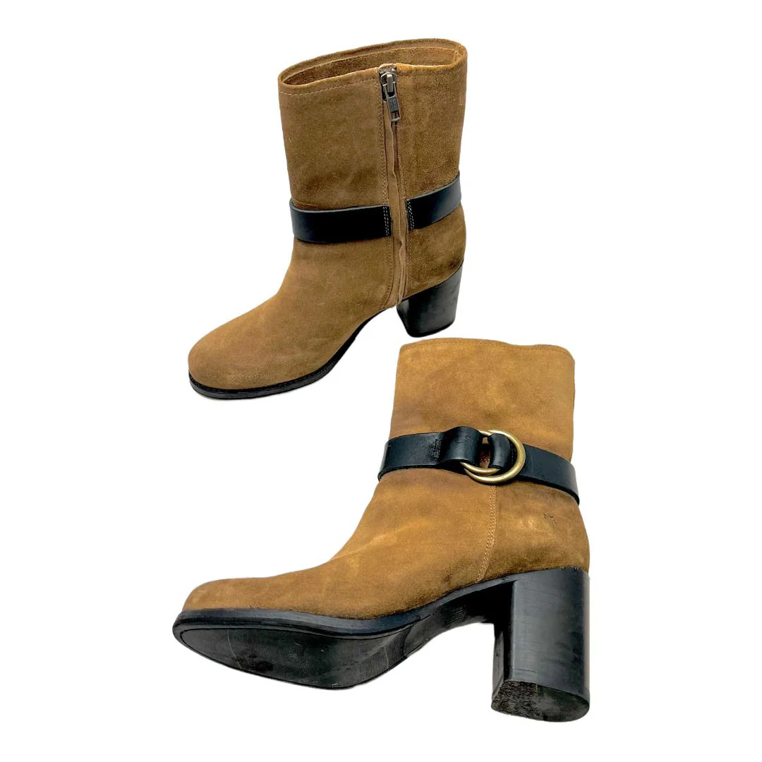 Womens Addie Harness Mid Chestnut Suede Fashion Boots Brass Hardware Sz 7b by Frye - Image 4