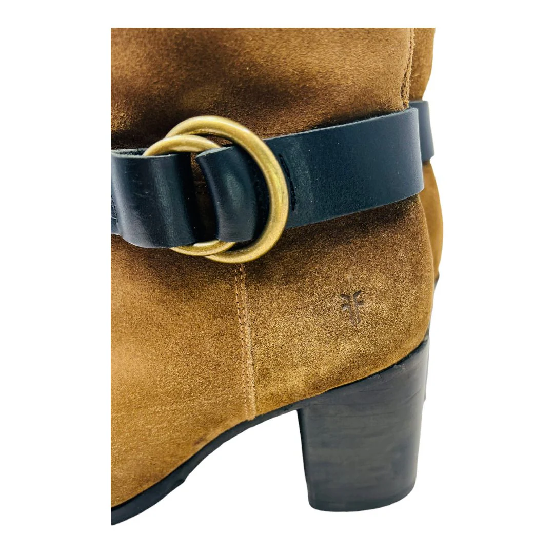 Womens Addie Harness Mid Chestnut Suede Fashion Boots Brass Hardware Sz 7b by Frye - Image 5