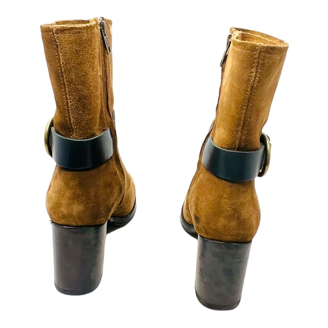 Womens Addie Harness Mid Chestnut Suede Fashion Boots Brass Hardware Sz 7b by Frye - Image 7