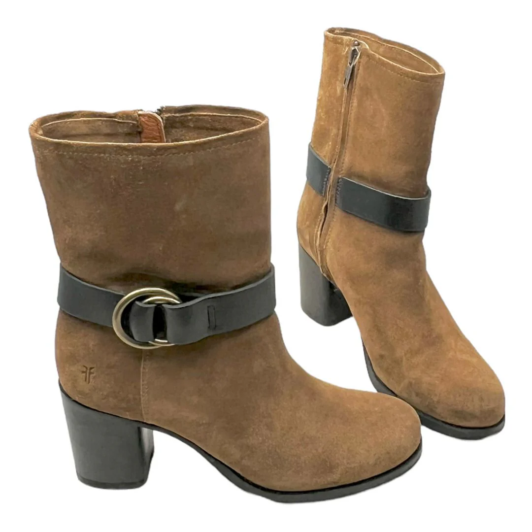 Womens Addie Harness Mid Chestnut Suede Fashion Boots Brass Hardware Sz 7b by Frye - Image 8