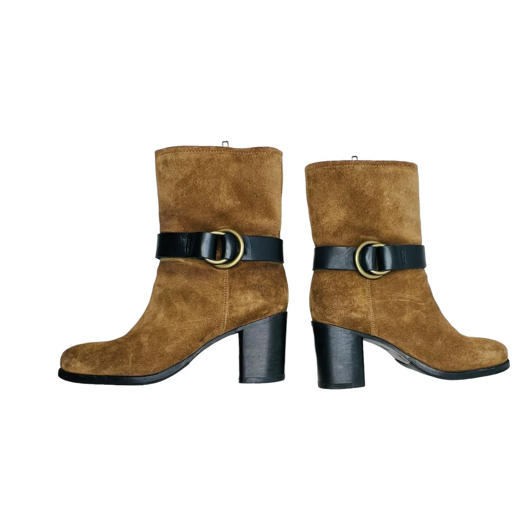 Womens Addie Harness Mid Chestnut Suede Fashion Boots Brass Hardware Sz 7b by Frye - Image 9