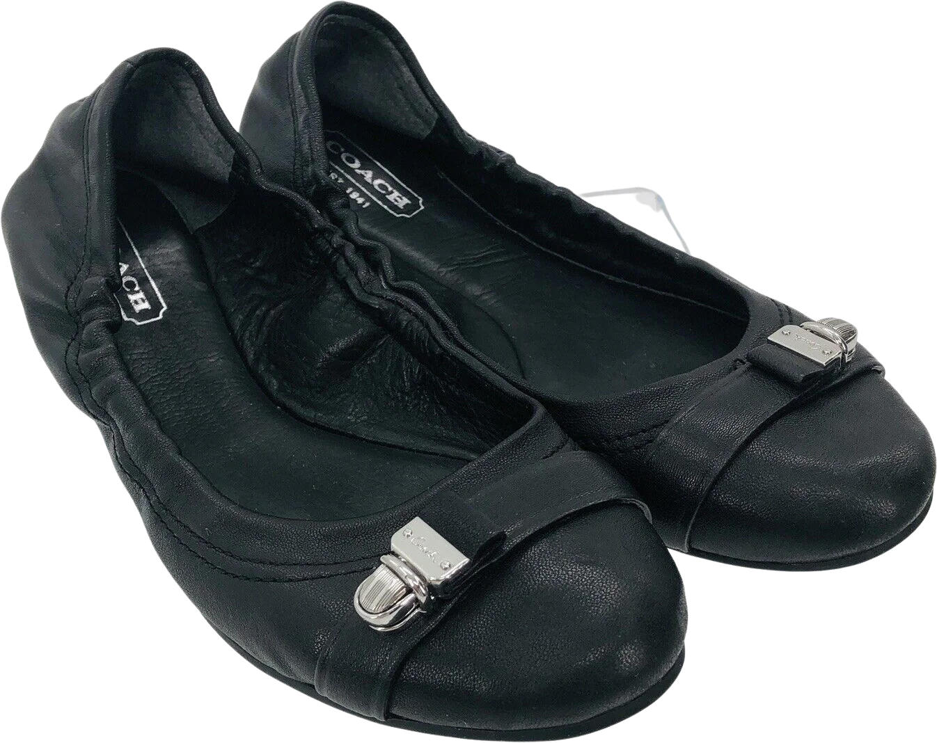 Womens Ballet Shoe Delphine Black Leather Push Lock Ballet Flats Size 5 B by Coach