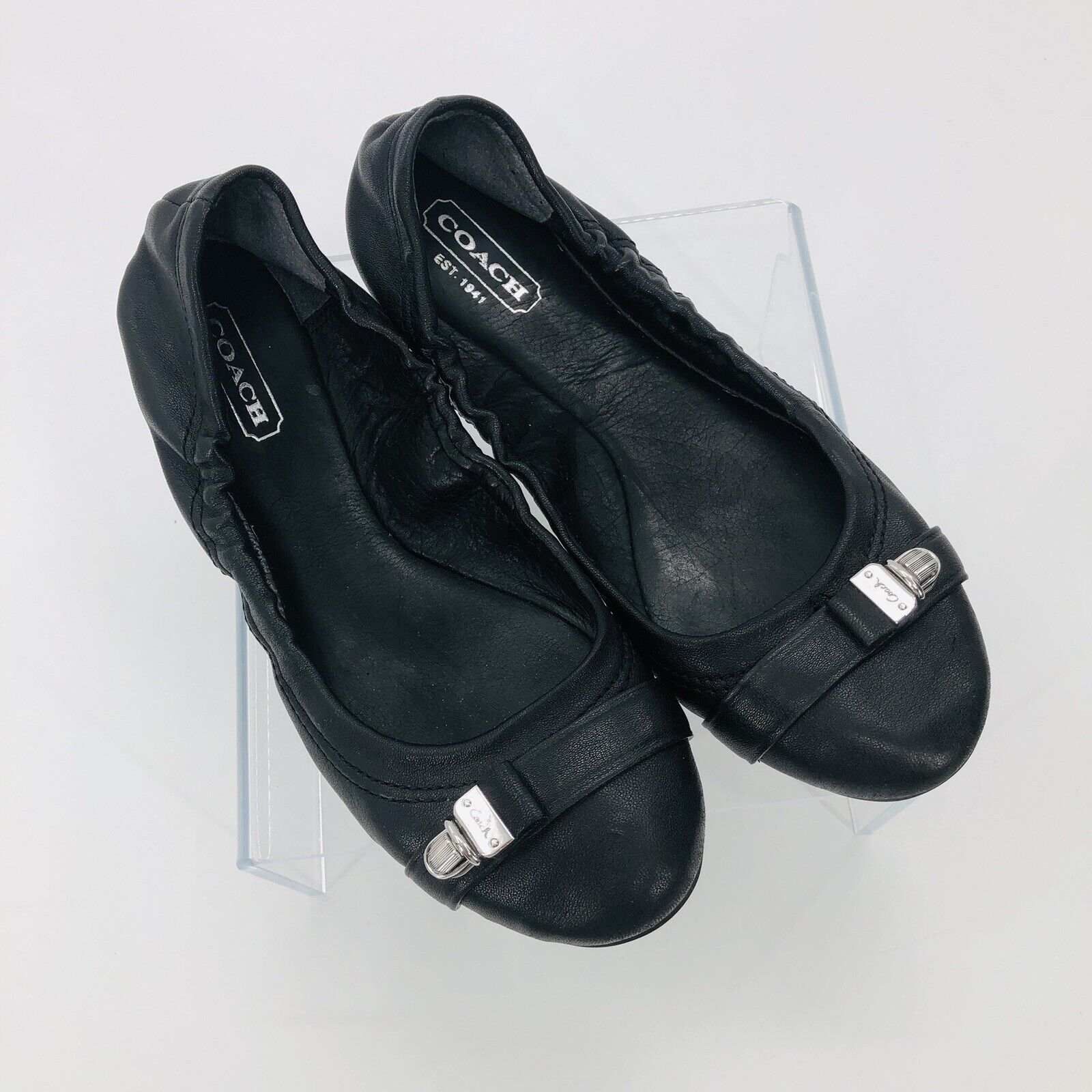 Womens Ballet Shoe Delphine Black Leather Push Lock Ballet Flats Size 5 B by Coach - Image 2
