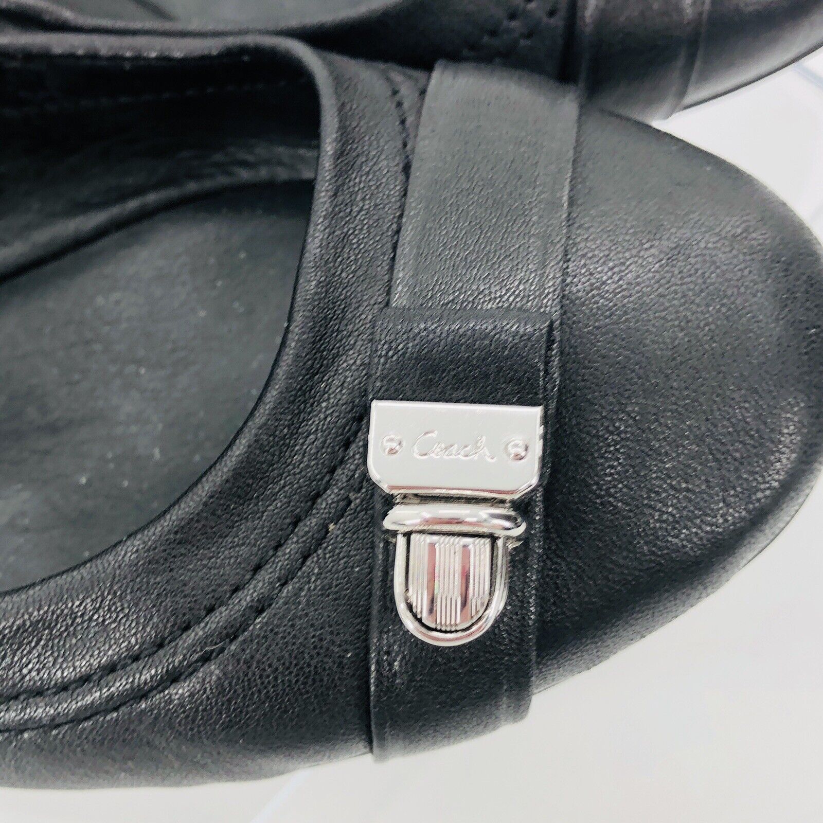 Womens Ballet Shoe Delphine Black Leather Push Lock Ballet Flats Size 5 B by Coach - Image 3