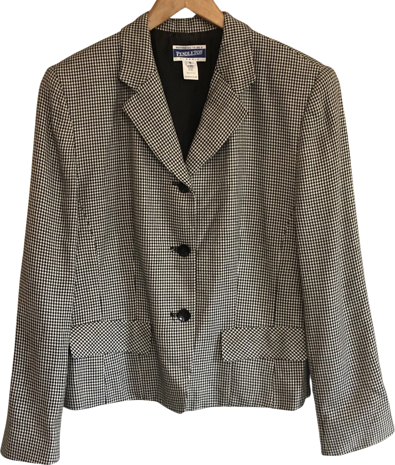 Womens Blazer Vintage Silk Blend Houndstooth Black White Size 12 Usa by Pendleton