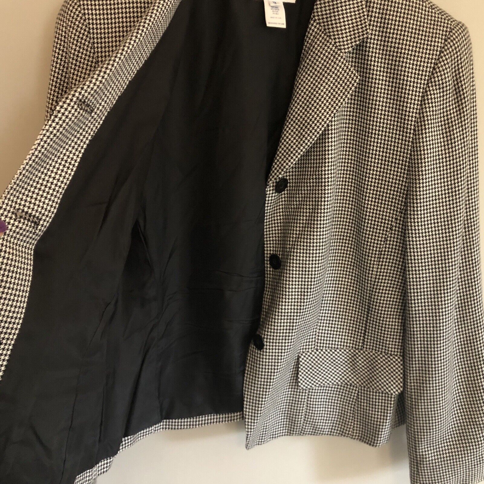 Womens Blazer Vintage Silk Blend Houndstooth Black White Size 12 Usa by Pendleton - Image 8