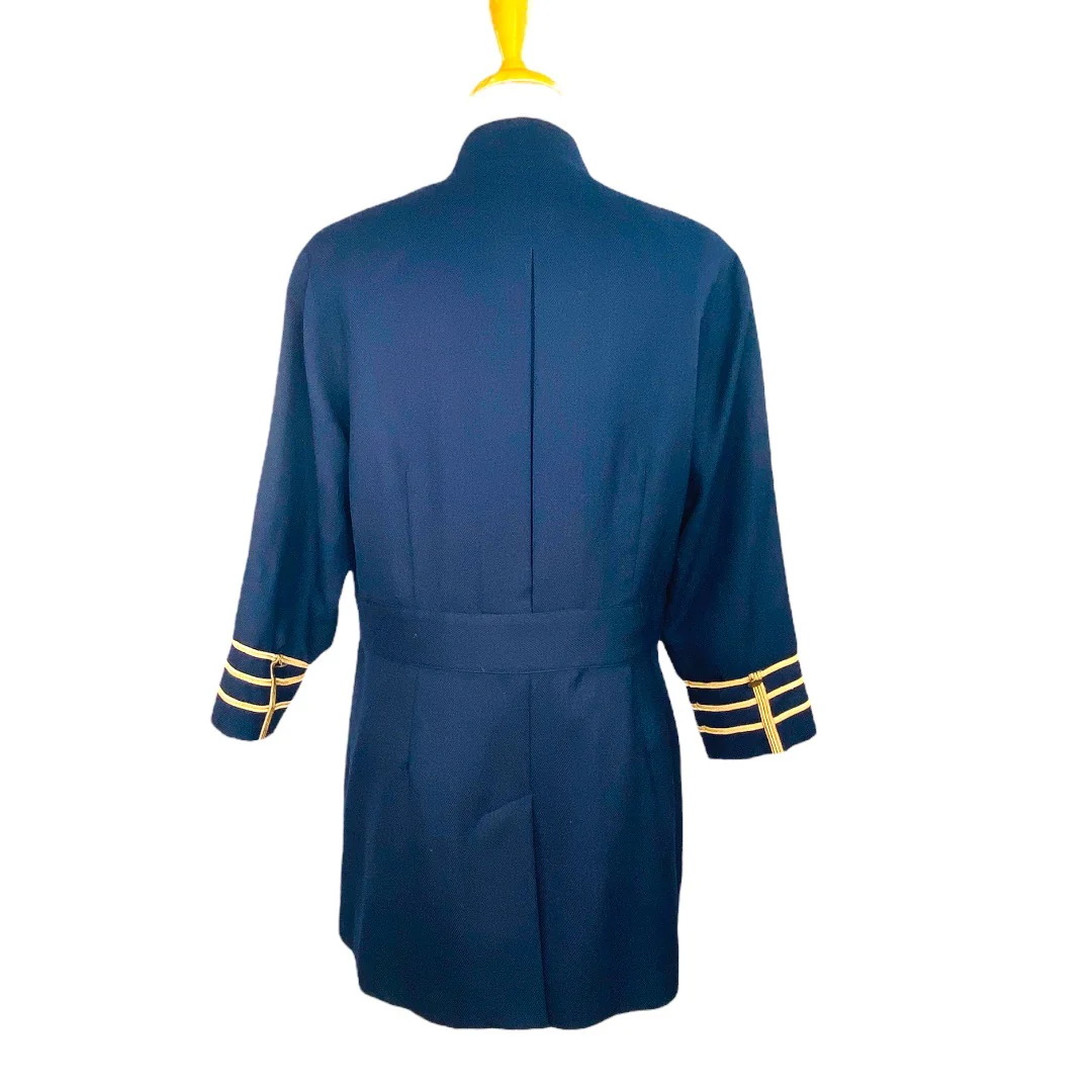 Womens Blazer Wool Blend Military Look Jacket 8 Navy Gold by Cambridge Dry Goods Company - Image 2