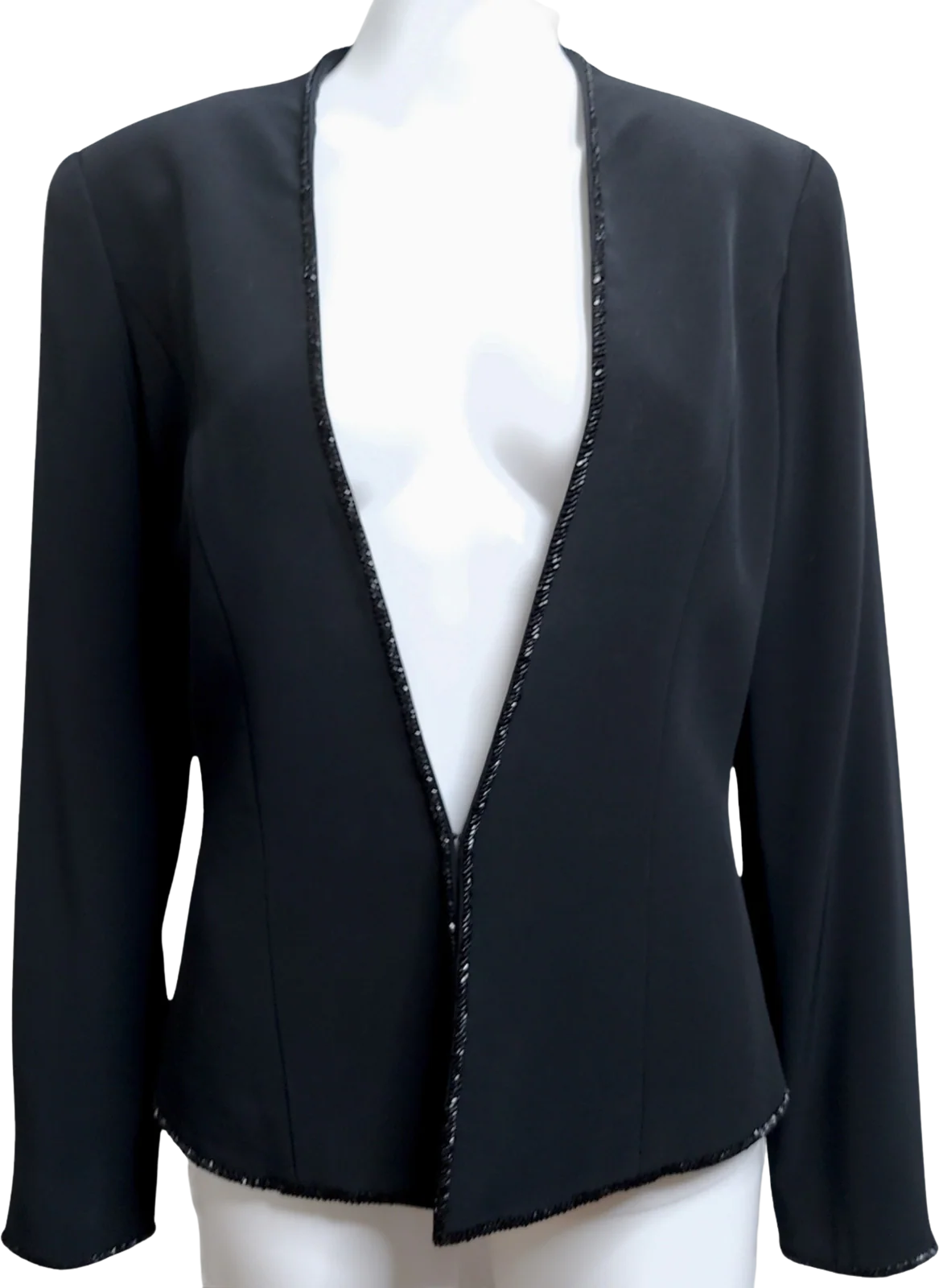 Womens Jacket Black Beaded Trim Size 10 Vintage 90s Blazer Evening by Bob Mackie