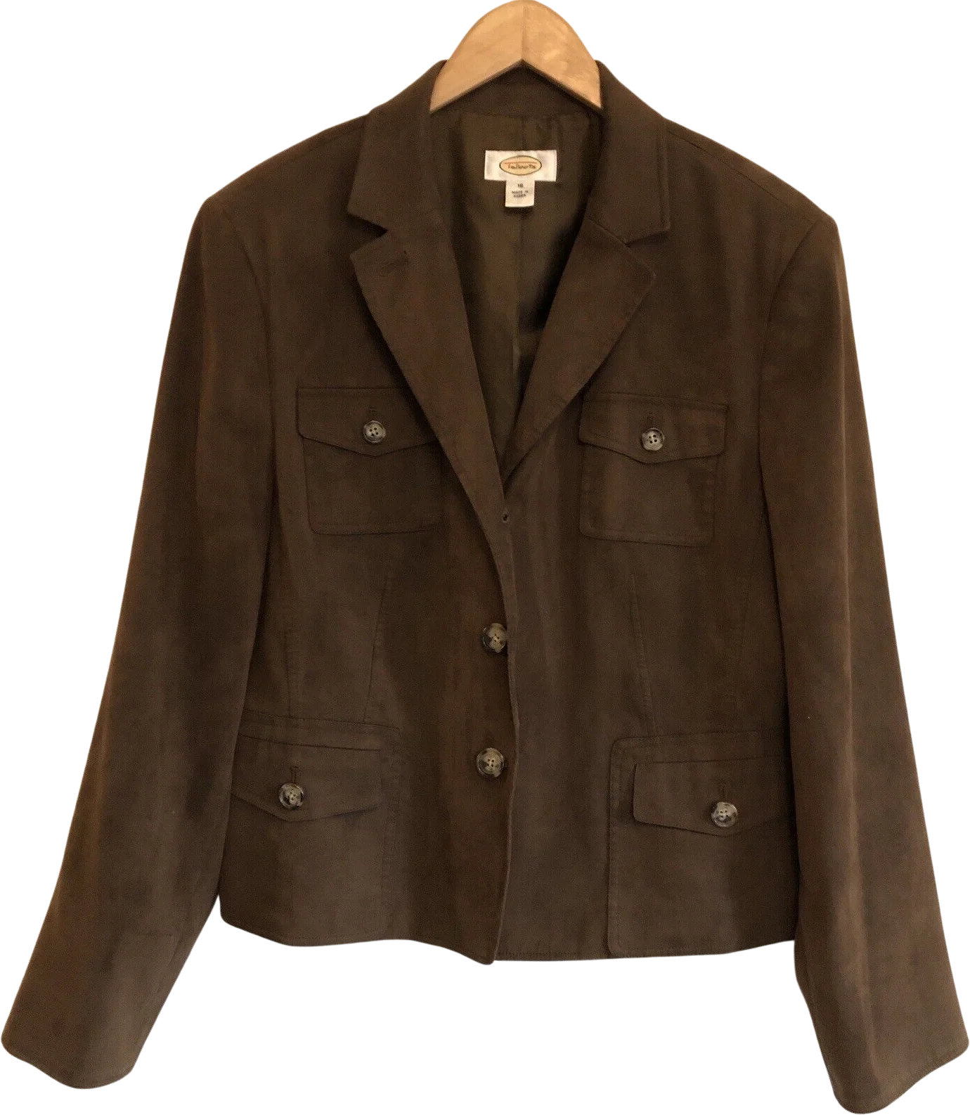 Womens Jacket Faux Suede Brown Size 16 Stretchy Fall Color Lightweight by Talbots