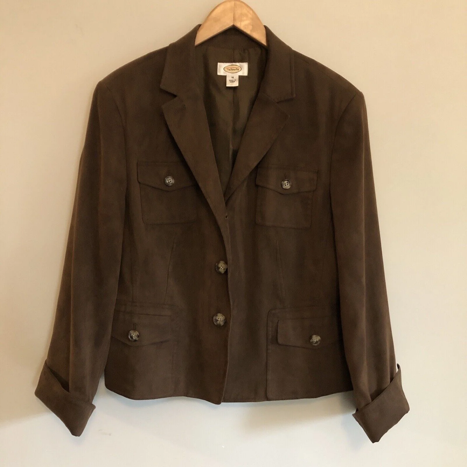 Womens Jacket Faux Suede Brown Size 16 Stretchy Fall Color Lightweight by Talbots - Image 9
