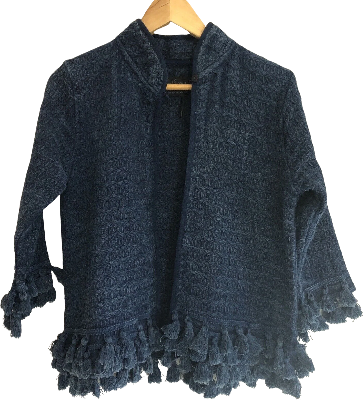 Womens Open Cardigan Jacket Small/med Blue Cotton Woven Tassels by Sacred Threads