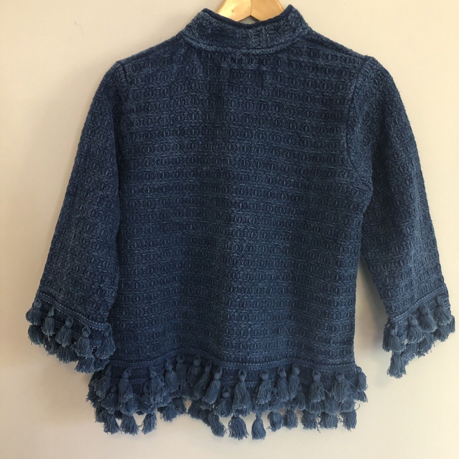 Womens Open Cardigan Jacket Small/med Blue Cotton Woven Tassels by Sacred Threads - Image 2