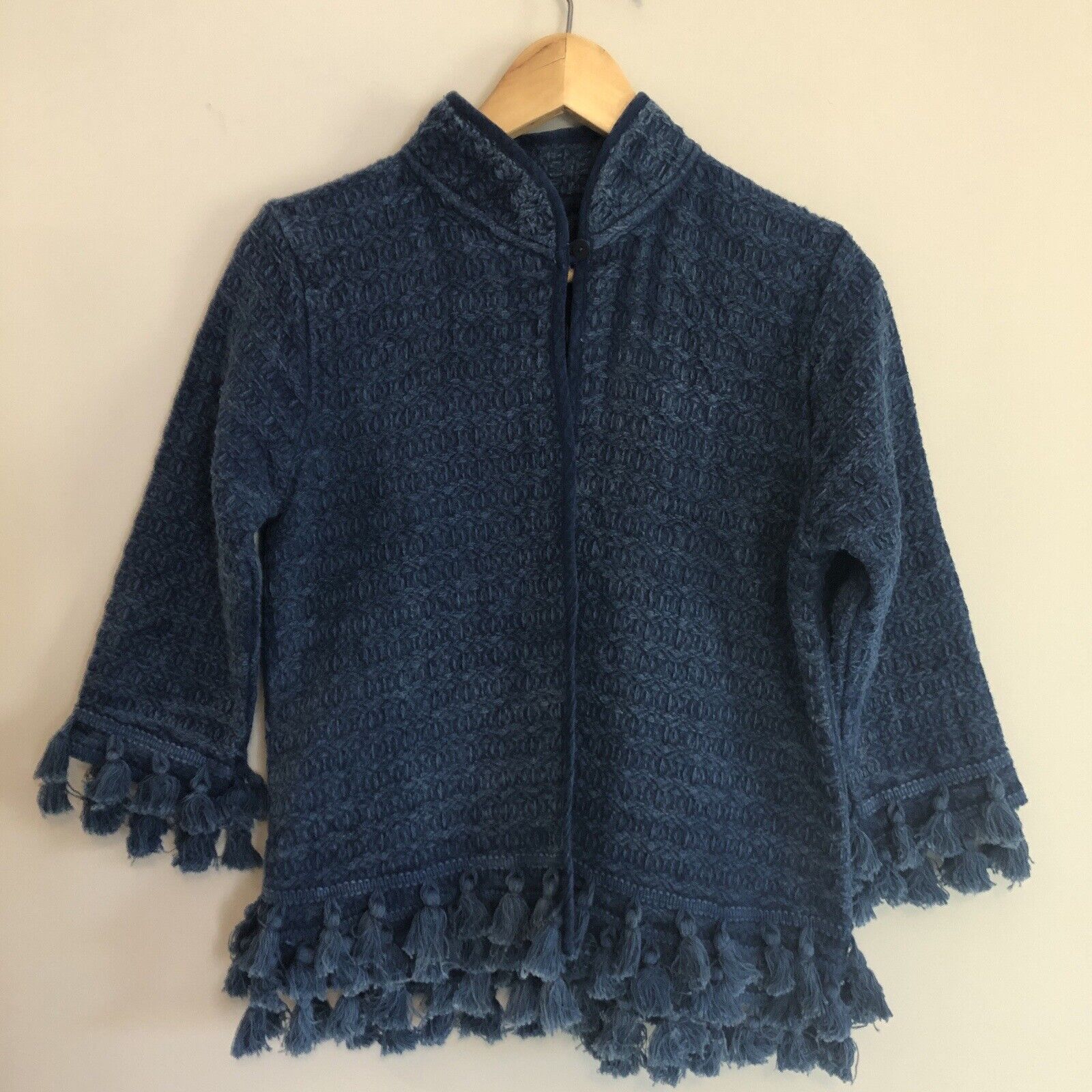 Womens Open Cardigan Jacket Small/med Blue Cotton Woven Tassels by Sacred Threads - Image 8