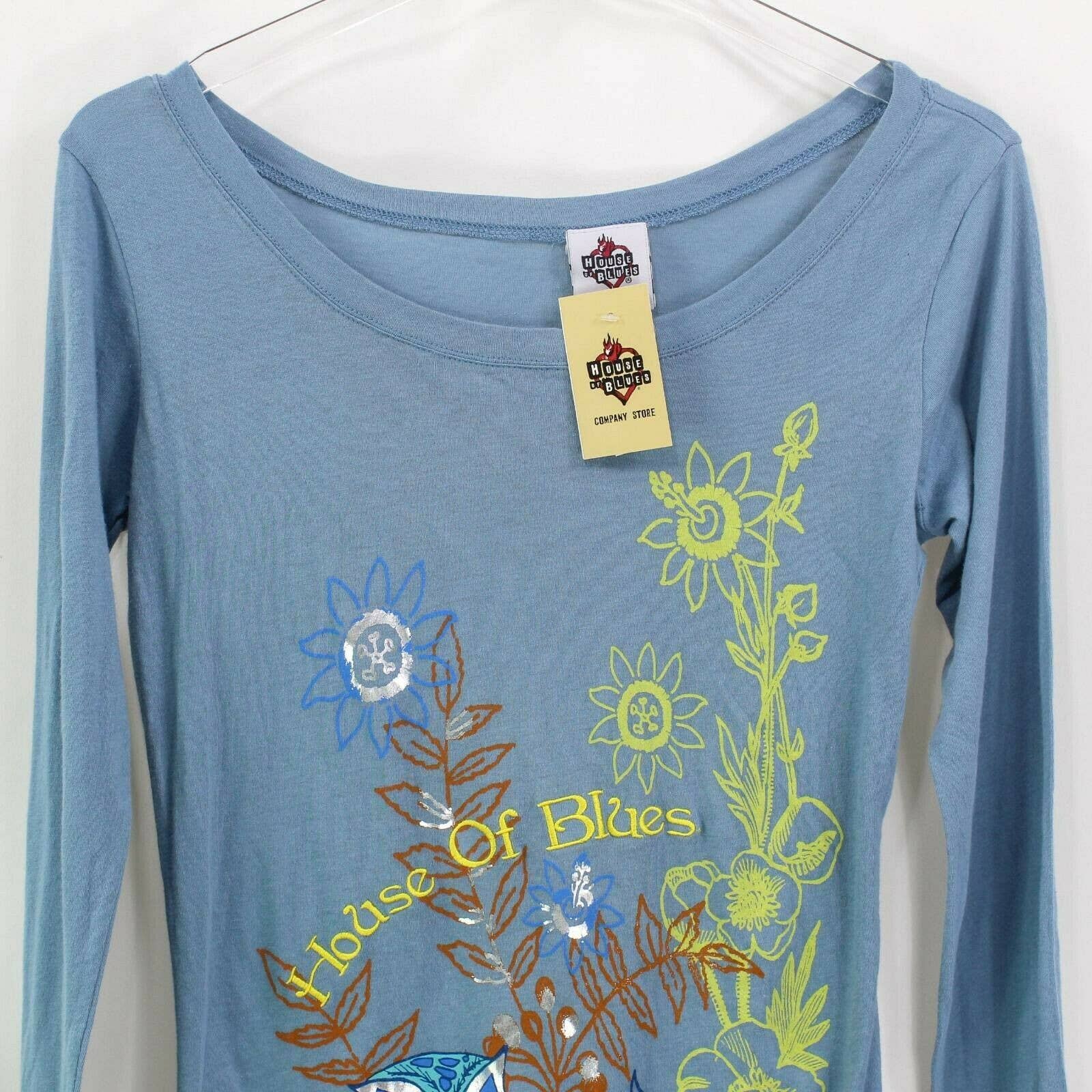 Womens T-Shirt Blue Yellow Owl Floral Long Sleeve Scoop Cotton by House Of Blues - Image 5