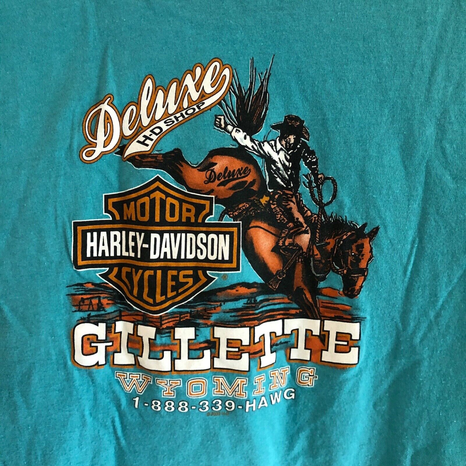 Womens T-Shirt Medium Gillette Wyoming Cotton Teal Graphic Top by Harley-Davidson - Image 3