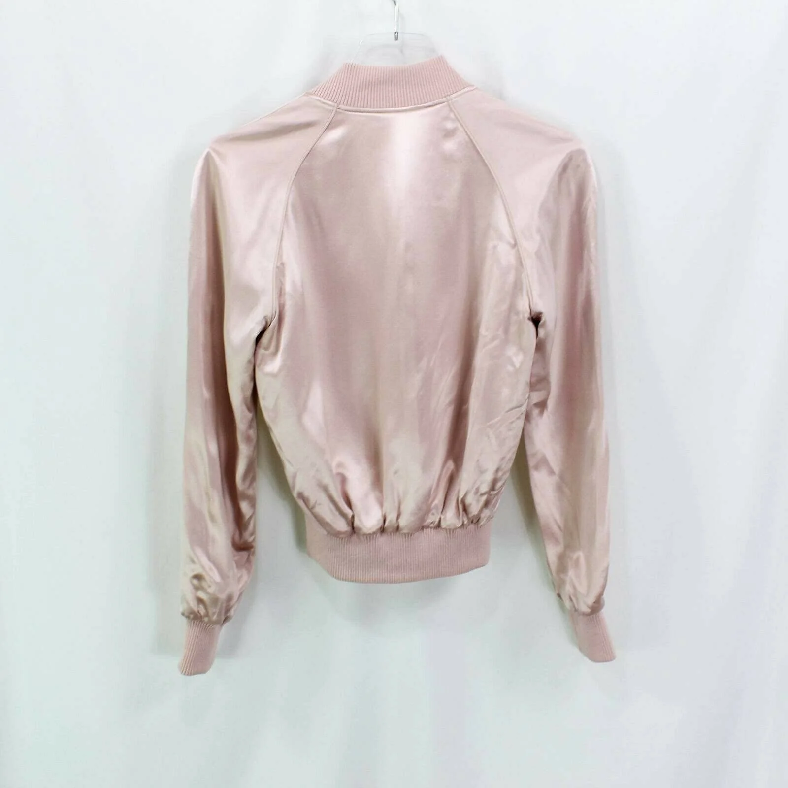 Womens Track Jacket Pink Silk Waist Length Zip Up Rhinestone "d" Lined by Acrobat - Image 2