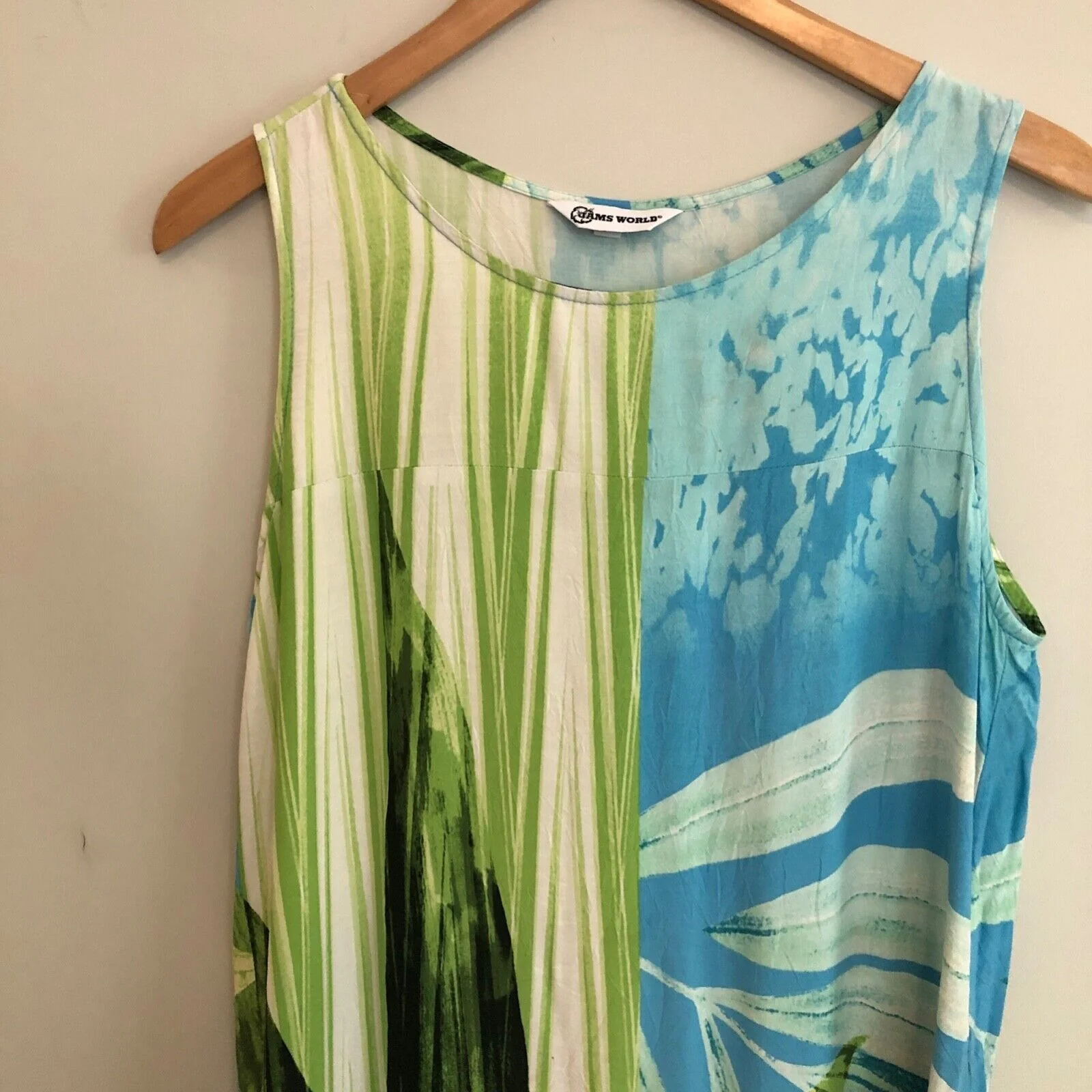 Womens Tropic Tank Dress Vintage Medium Blue Green Vacation Hawaiian by Jams World - Image 5