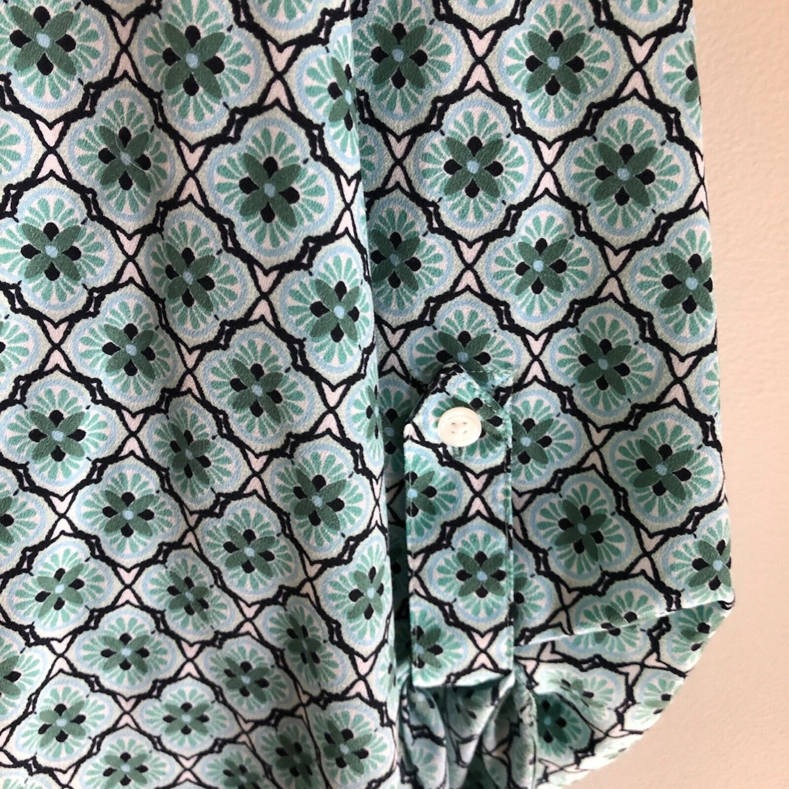 Womens Tunic Blouse Large Blue Green Casual Floral Spring Lightweight by Van Heusen - Image 4